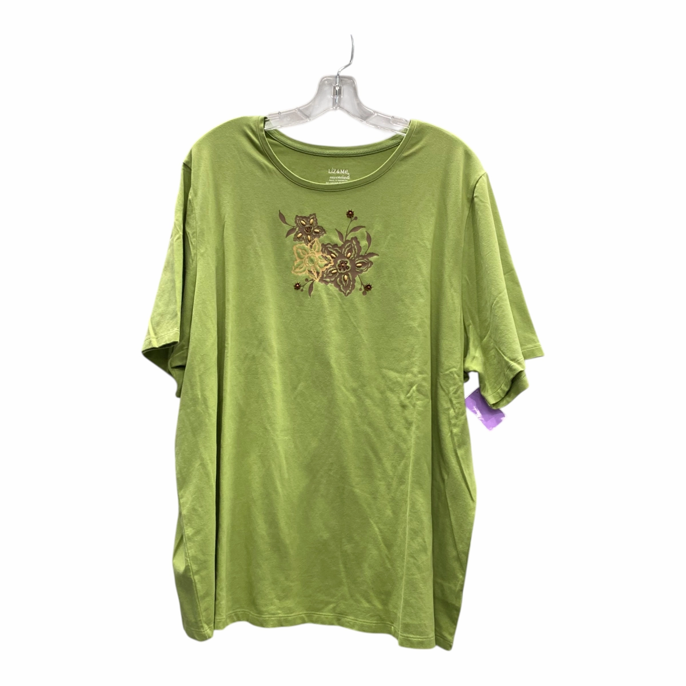 Top Ss By Liz And Me In Green, Size:2X Chafe Free Armhole Pocket Design