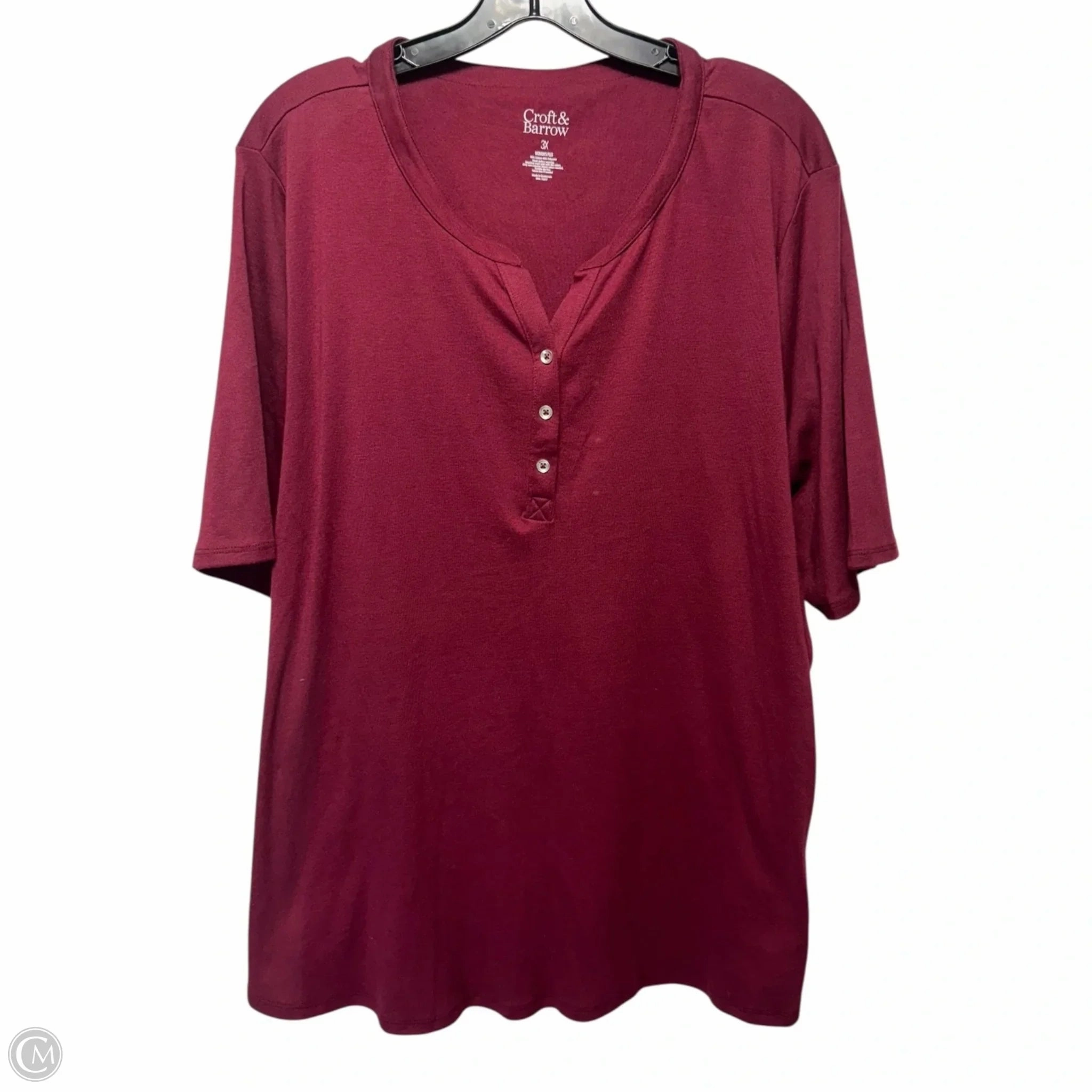 Elbow Sleeve Henley Top  By Croft And Barrow In Maroon, Size: 3x Casual Choice