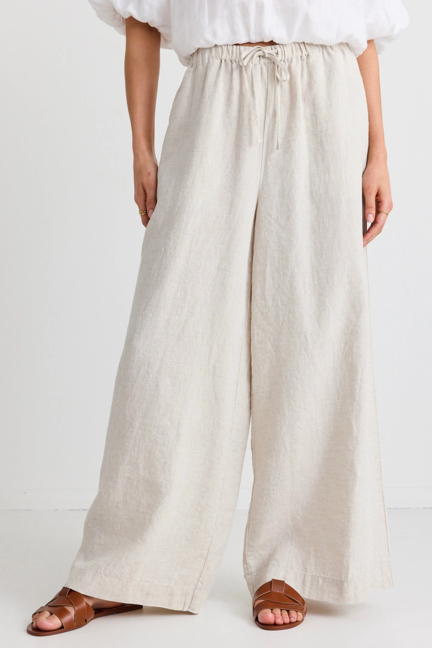 Resort Natural Linen Tie Waist Pull On Wide Pants Ultimate Wear