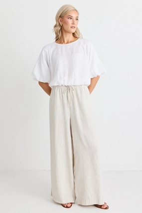 Resort Natural Linen Tie Waist Pull On Wide Pants Casual Look Hygienic Coating