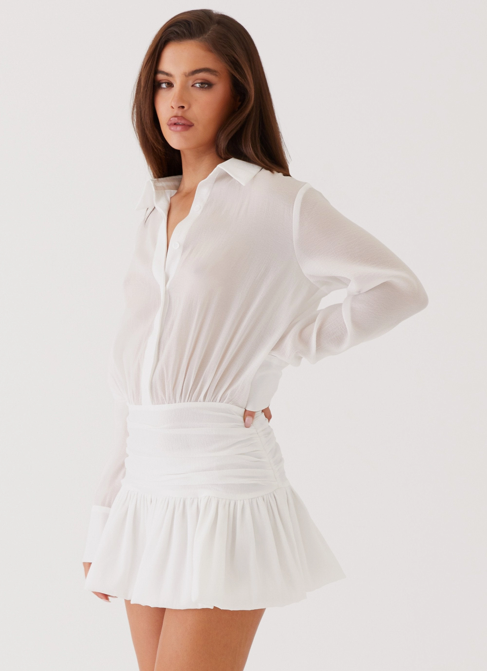 Silk Air Chill Lines Rae Long Sleeve Shirt Dress - White