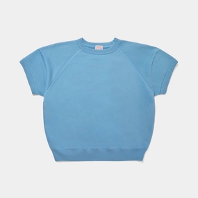 Minimalist Aesthetic Winter Retreat Raglan Short Sleeve Sweatshirt Sax Blue