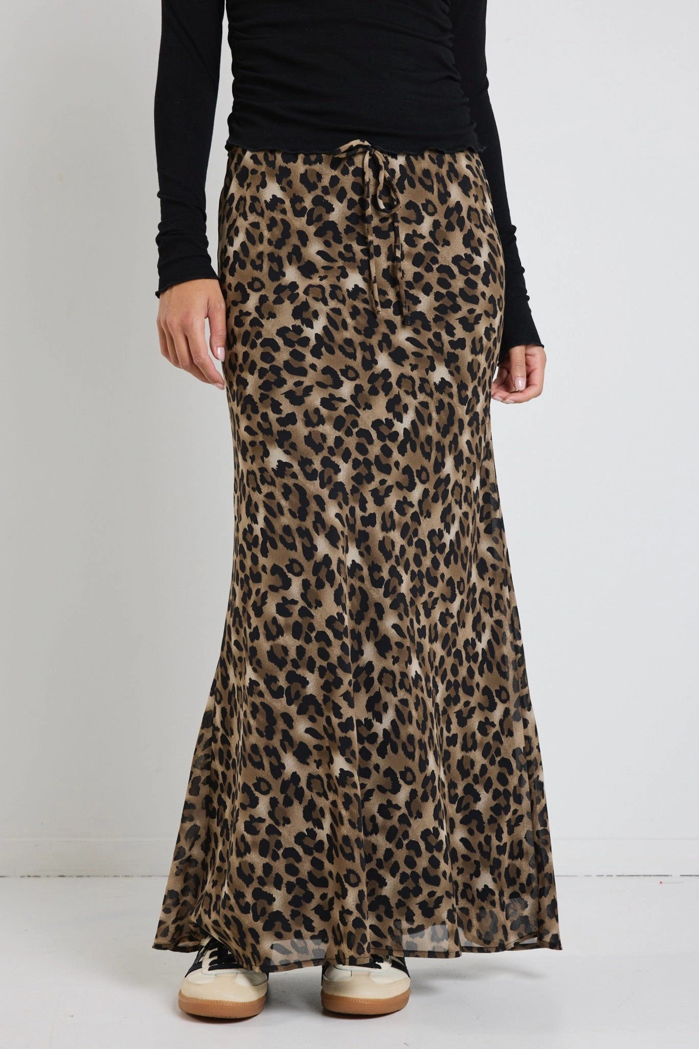 Inverted Pleats Limited Edition Rally Leopard Tie Waist Bias Maxi Skirt