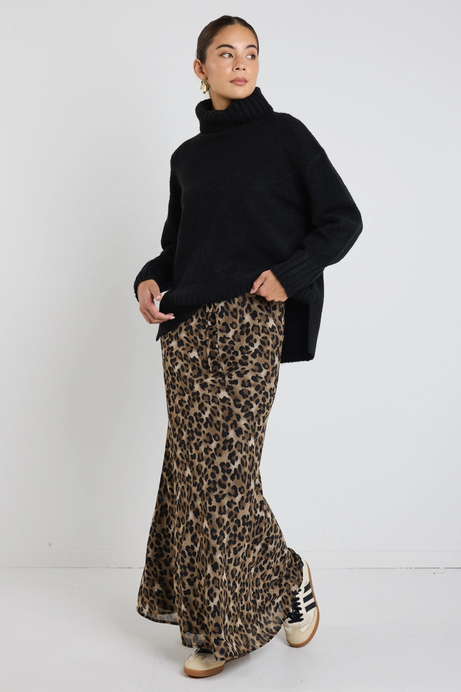 Rally Leopard Tie Waist Bias Maxi Skirt Custom made Chill Wear