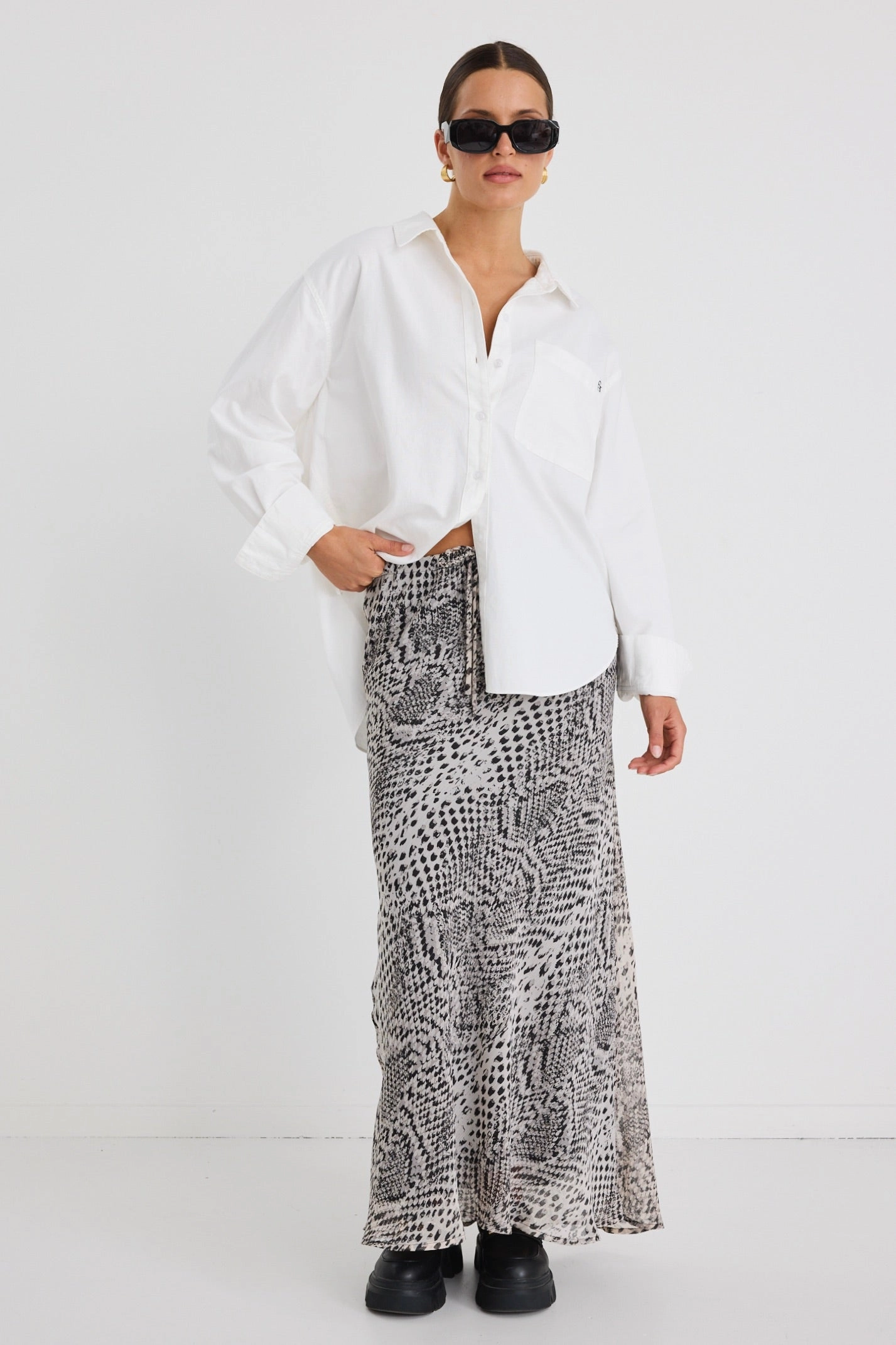 Rarity Charcoal Snake Tie Waist Bias Maxi Skirt Weekend Ready