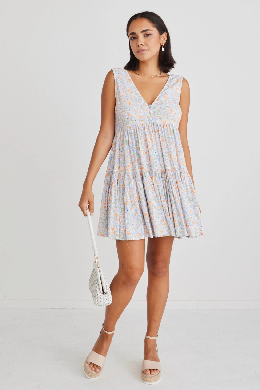 Ray Blue Summer Floral Sleeveless V Neck Mini Dress All weather Tailored Layers