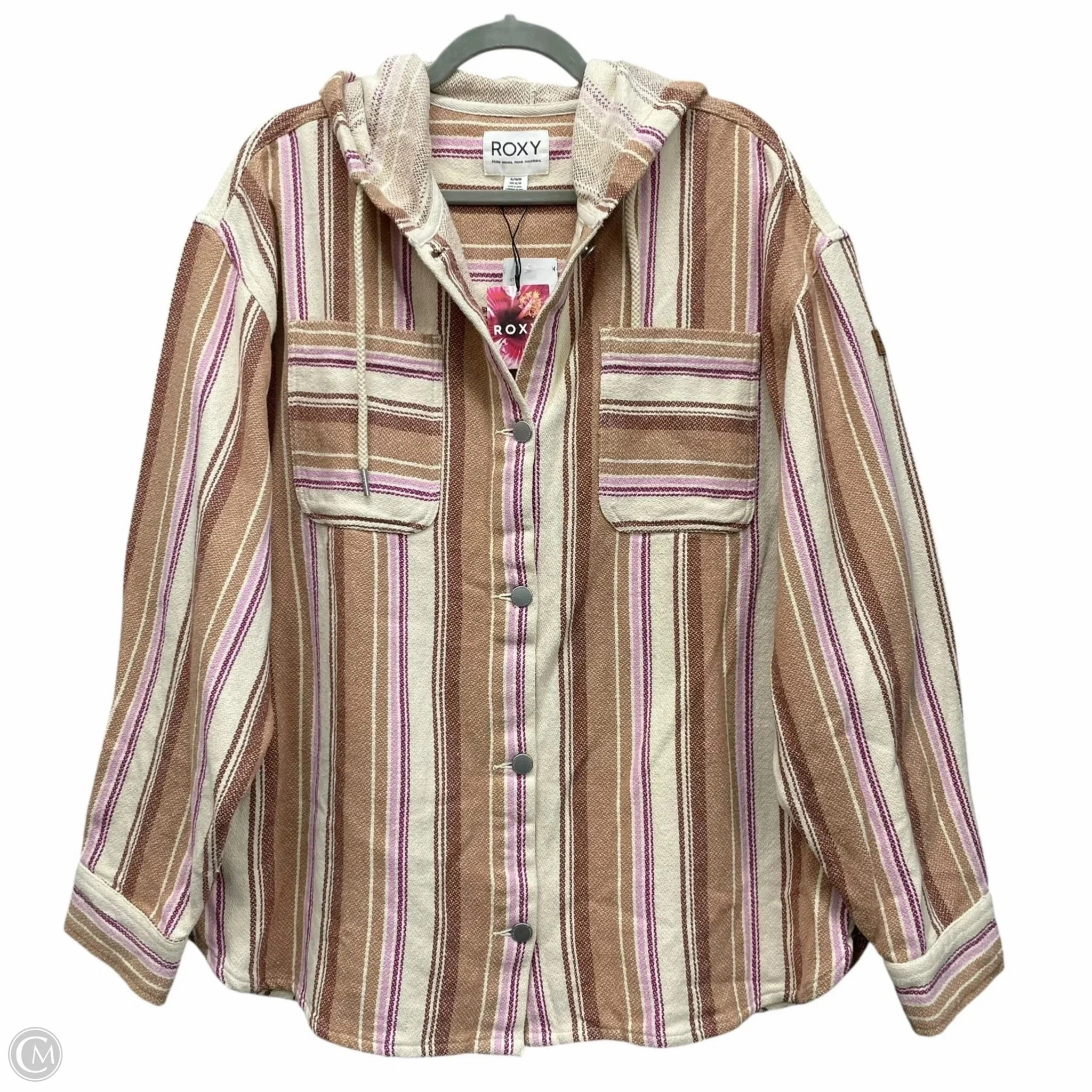 Softshell Material Jacket Shirt By Roxy In Striped Pattern, Size: Xl