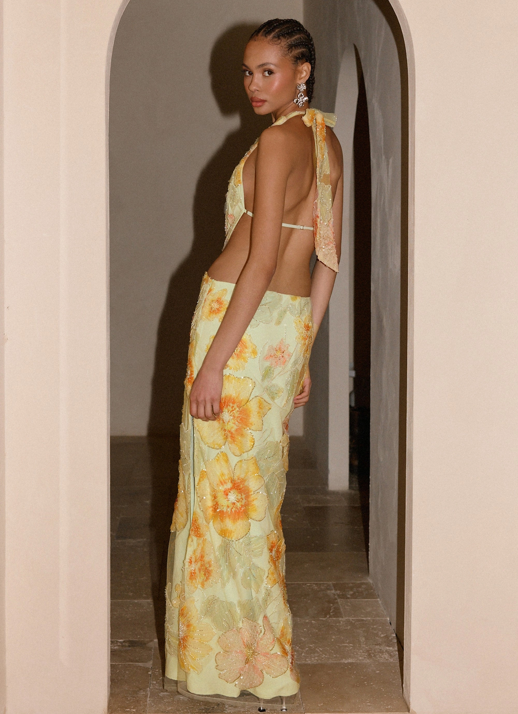 Really Something Beaded Maxi Dress - Green Floral Beaded Chic and Stylish