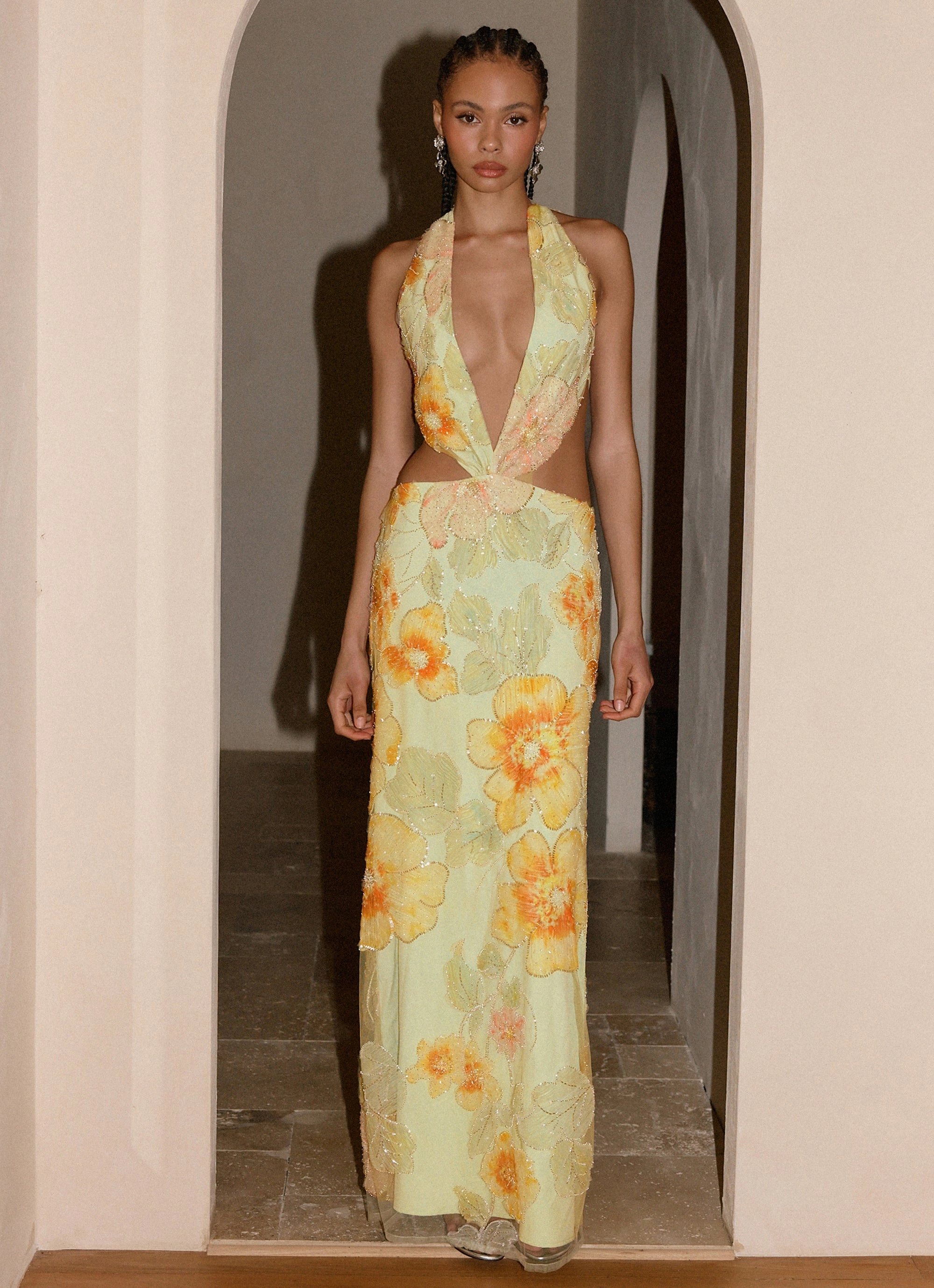 Really Something Beaded Maxi Dress - Green Floral Beaded Sharp Design TaglessDesign