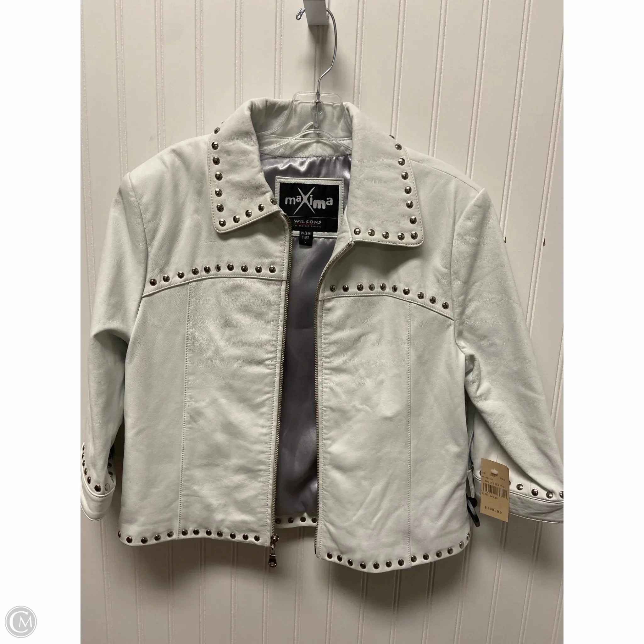 Jacket Leather By Clothes Mentor In White, Size: L Tear Resistant Fabric Blends