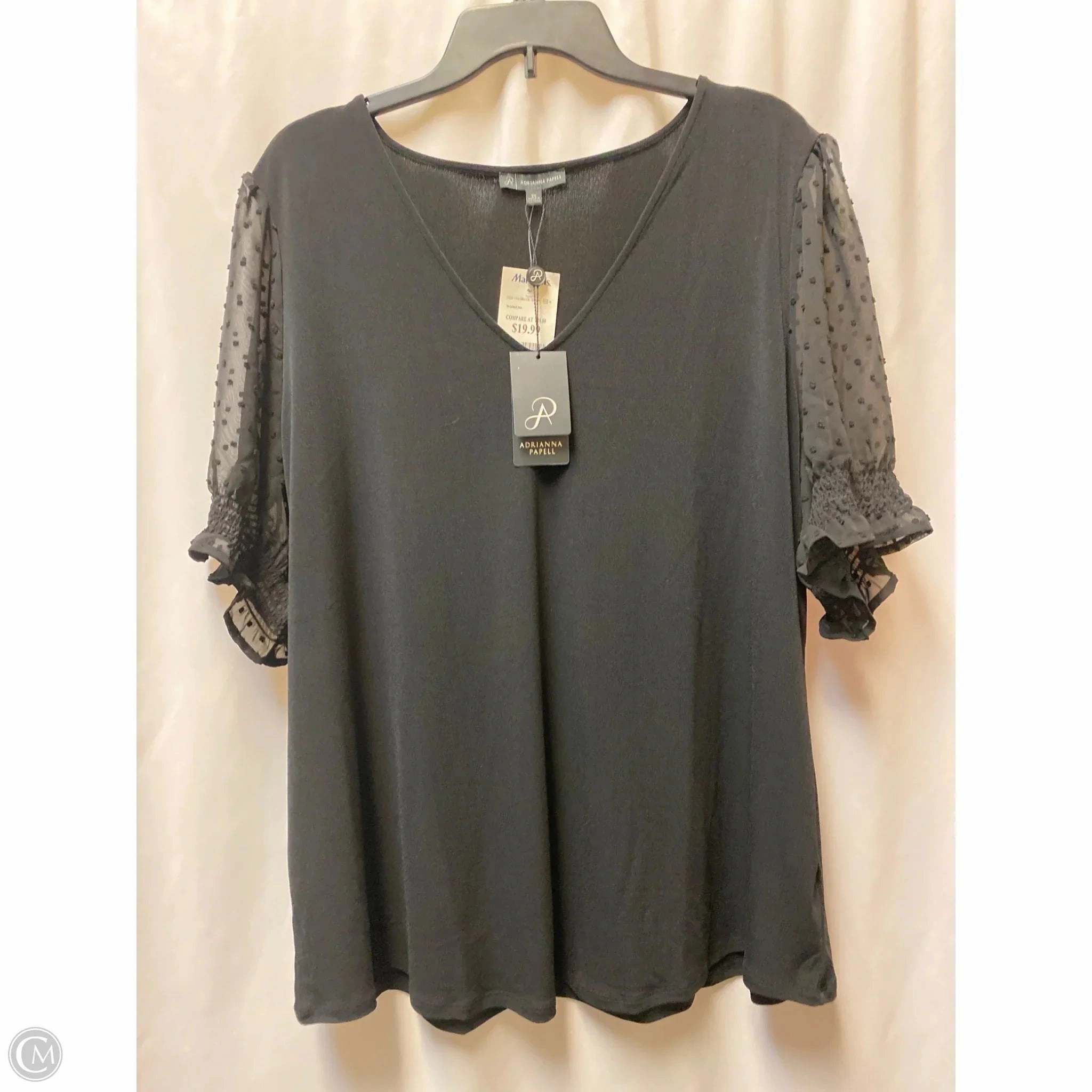 Top Short Sleeve By Adrianna Papell In Black, Size: 2x SkinFriendlyFibers