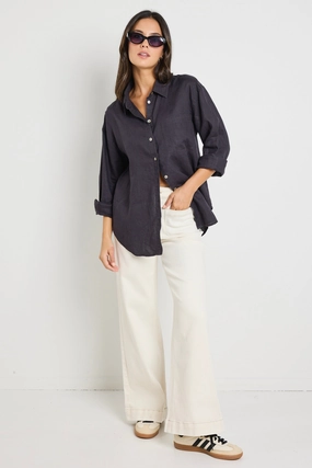 Optimum Charcoal Linen Classic Shirt Comfy Layer NonRestrictive Fit