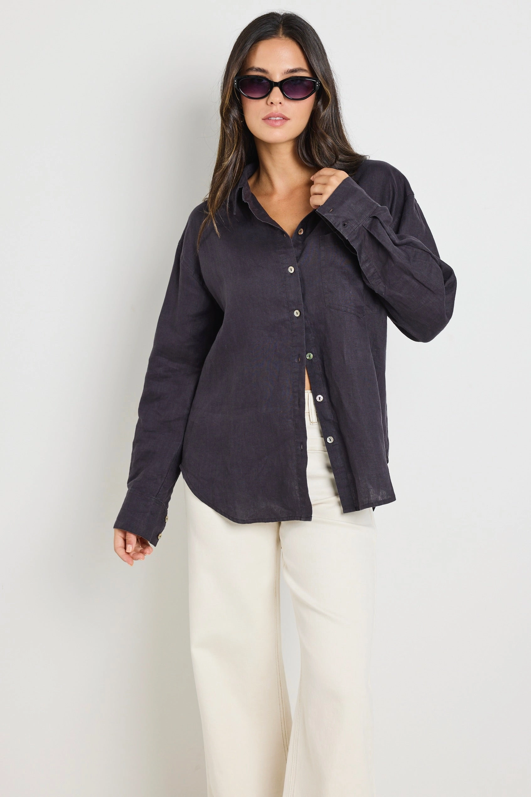 Optimum Charcoal Linen Classic Shirt Smooth Seam Transition SoftFeel Fabric