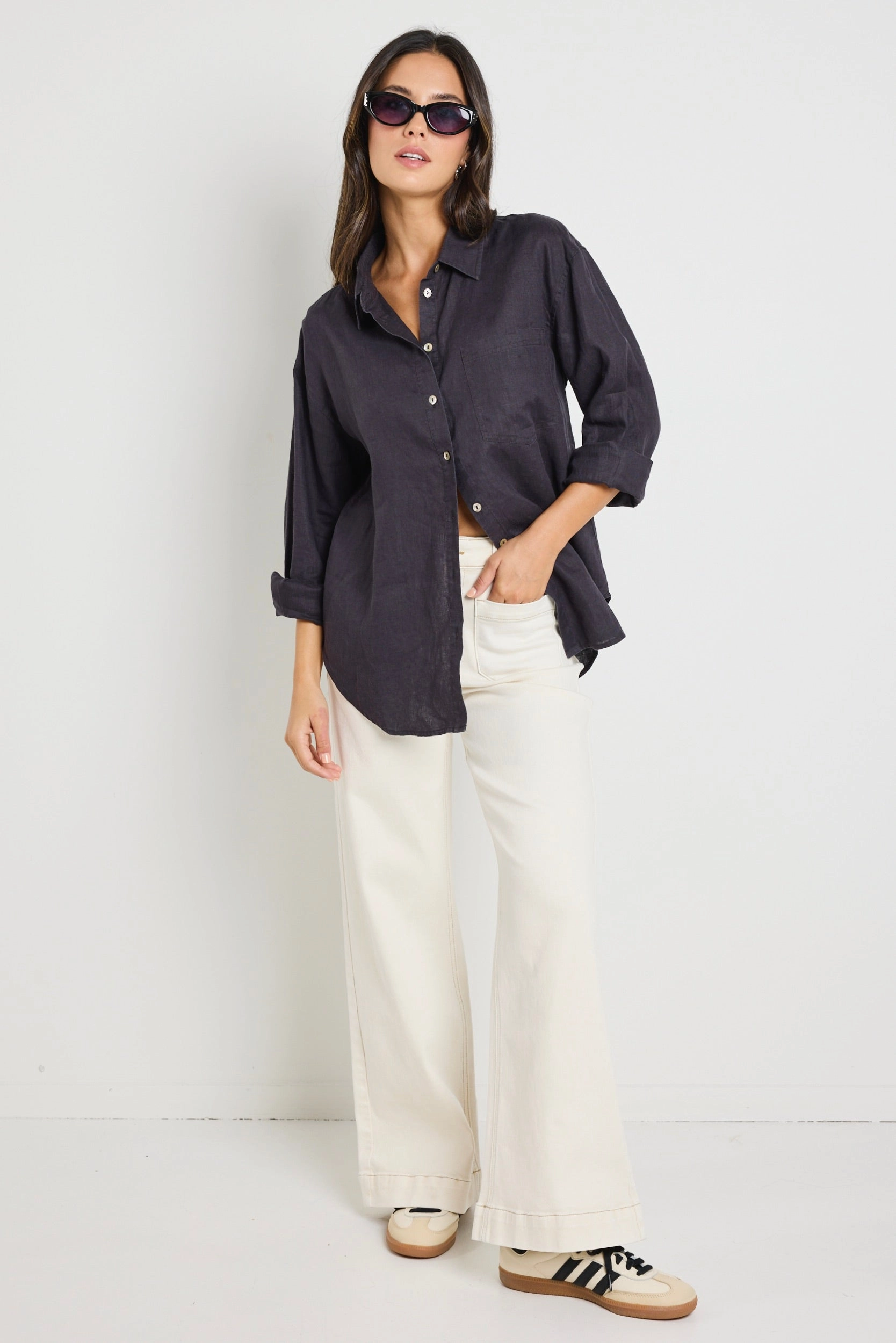 Optimum Charcoal Linen Classic Shirt Comfy Layer NonRestrictive Fit
