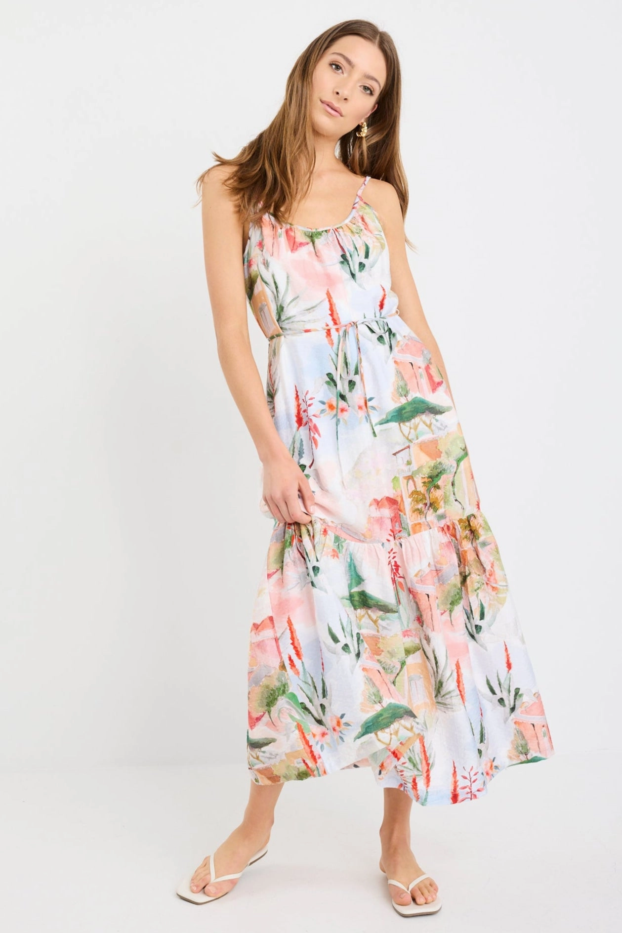 Seasonal Mood Relaxed Style Wear Relax Tuscan Sunset Strappy Tiered Midi Dress