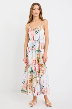 Relax Tuscan Sunset Strappy Tiered Midi Dress Capsule-Wardrobe