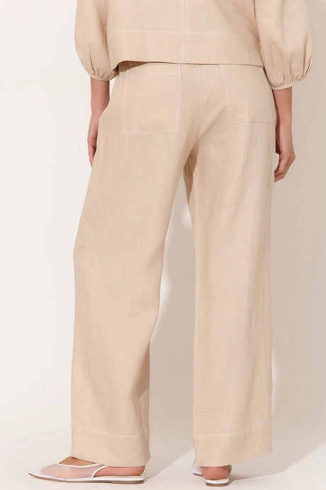 Outdoor Friendly Clean Finish June Camel Contrast Stitch Linen Pant