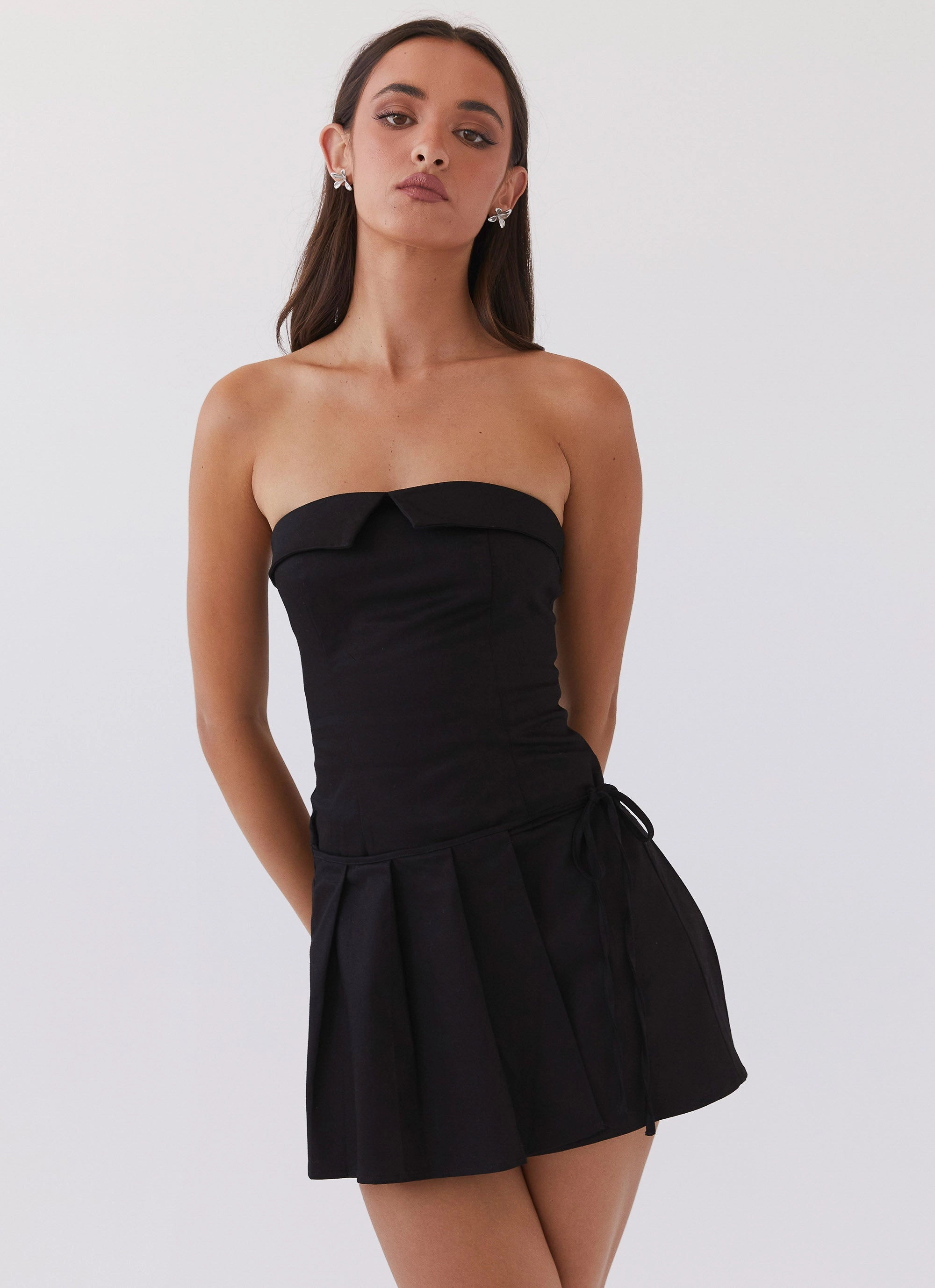Calling The Shots Mini Dress - Black Urban Drape Texture Flow