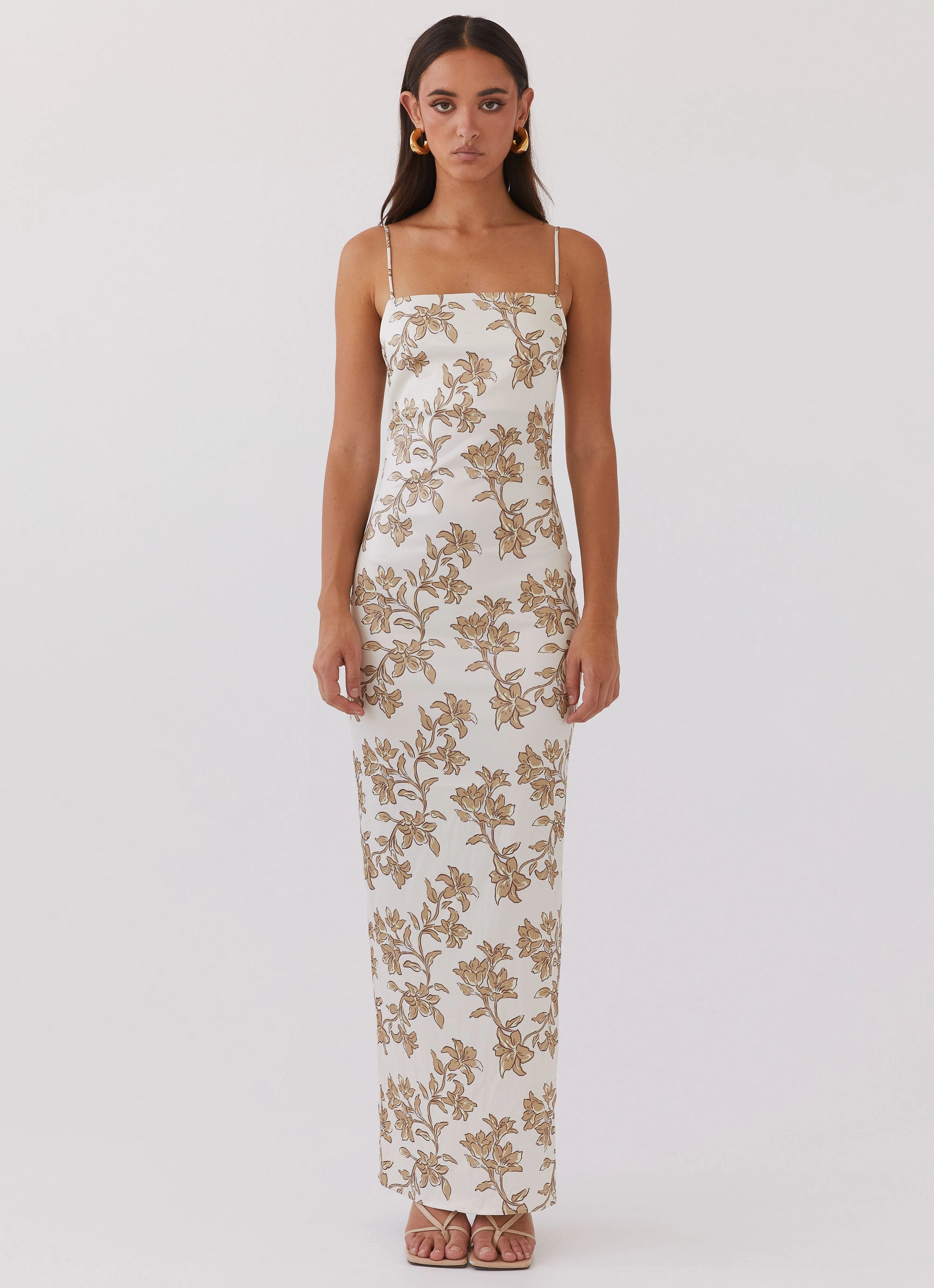 Lara Satin Maxi Dress - Hazel Bloom Grab Quick Moment Light