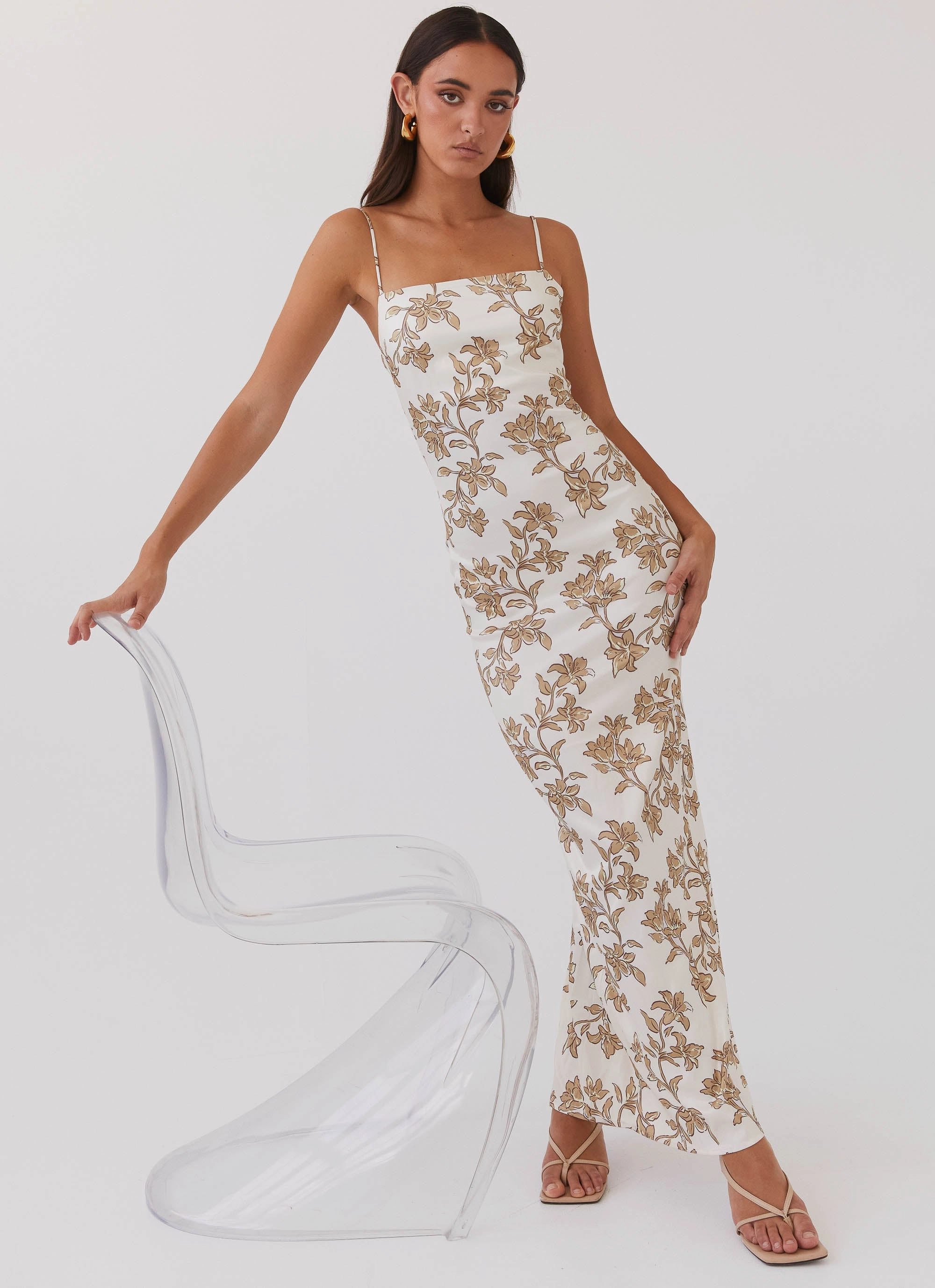 Sophisticated Waist Fit Lara Satin Maxi Dress - Hazel Bloom