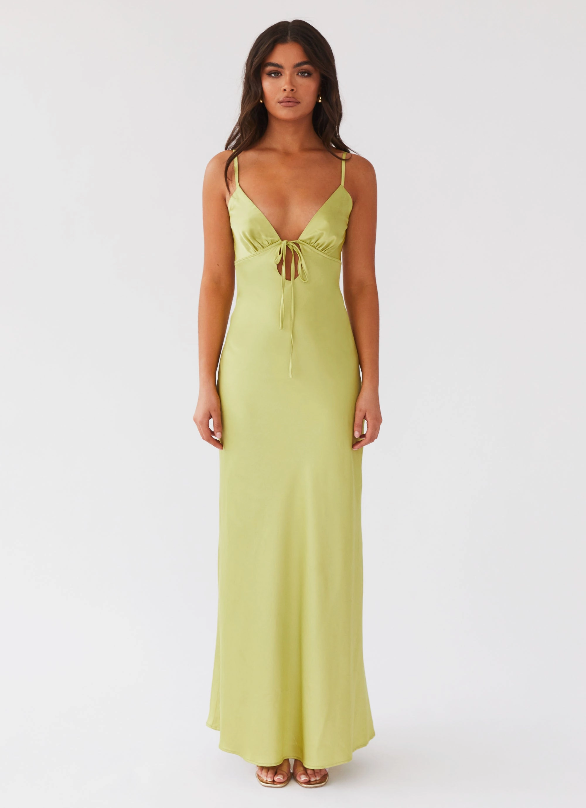 Flora Satin Maxi Dress - Green Expectations Fitted Shape Light Wear