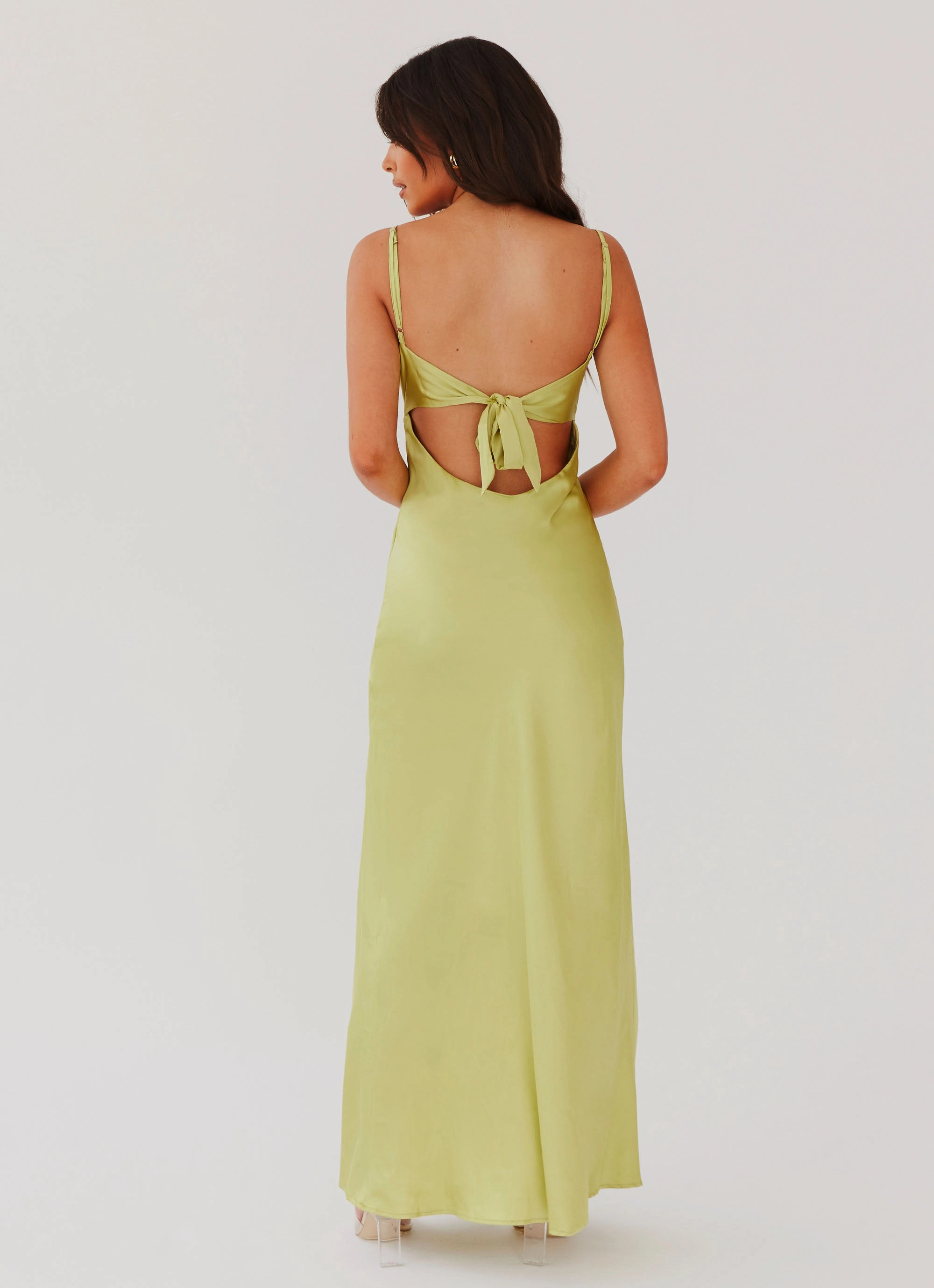 Vibrant Colors Shimmer-Finish Flora Satin Maxi Dress - Green Expectations