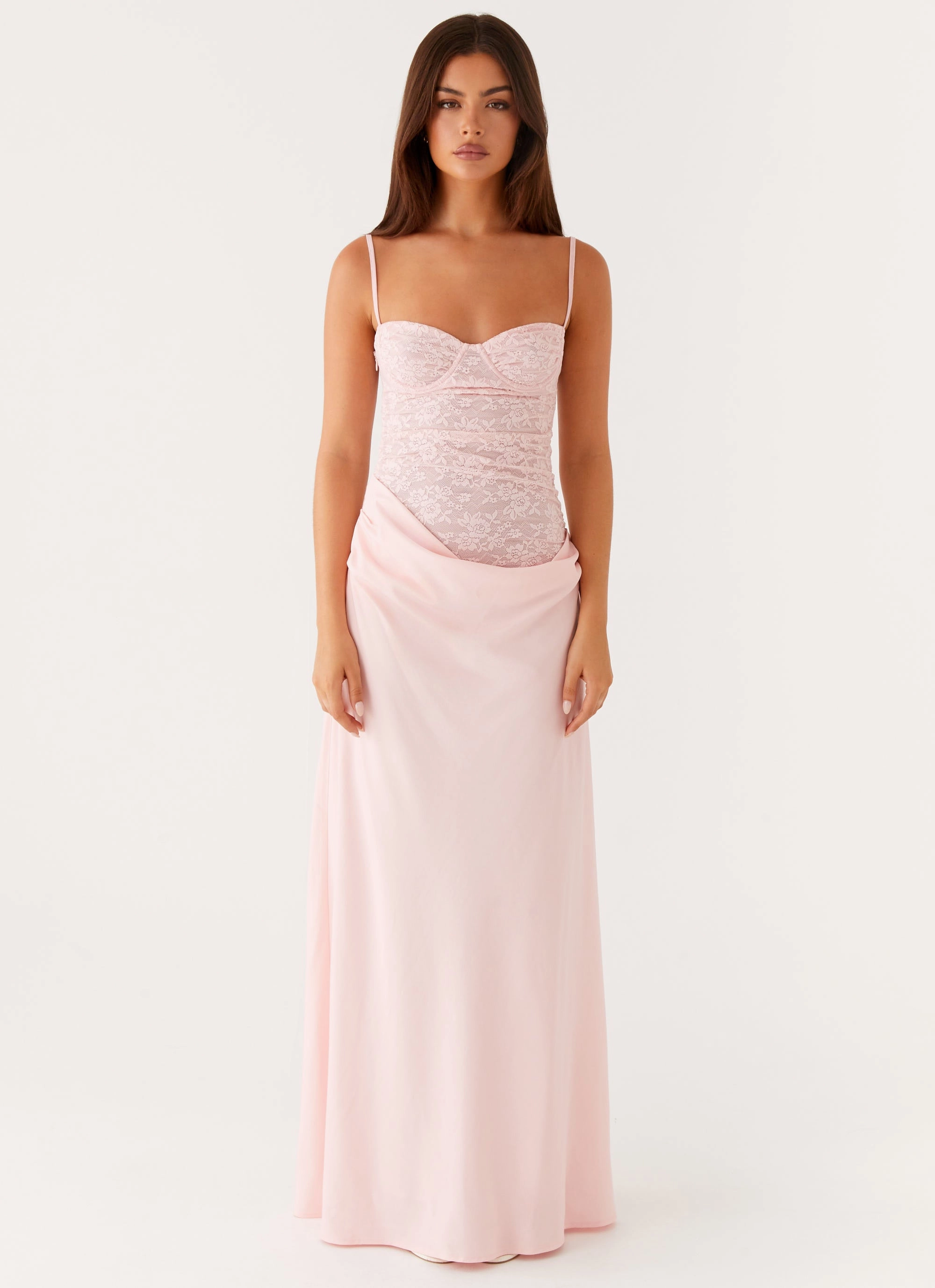 Romy Maxi Dress - Pink Satin Layers Light Cloud