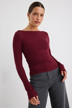 Hunger Burgundy Plum Stretch Scoop Back Neck Top YarnDye Technique RecycledBlend