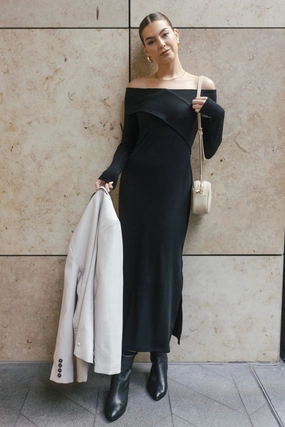 Reputation Black Off Shoulder Jersey Maxi Dress Chic And Comfortable