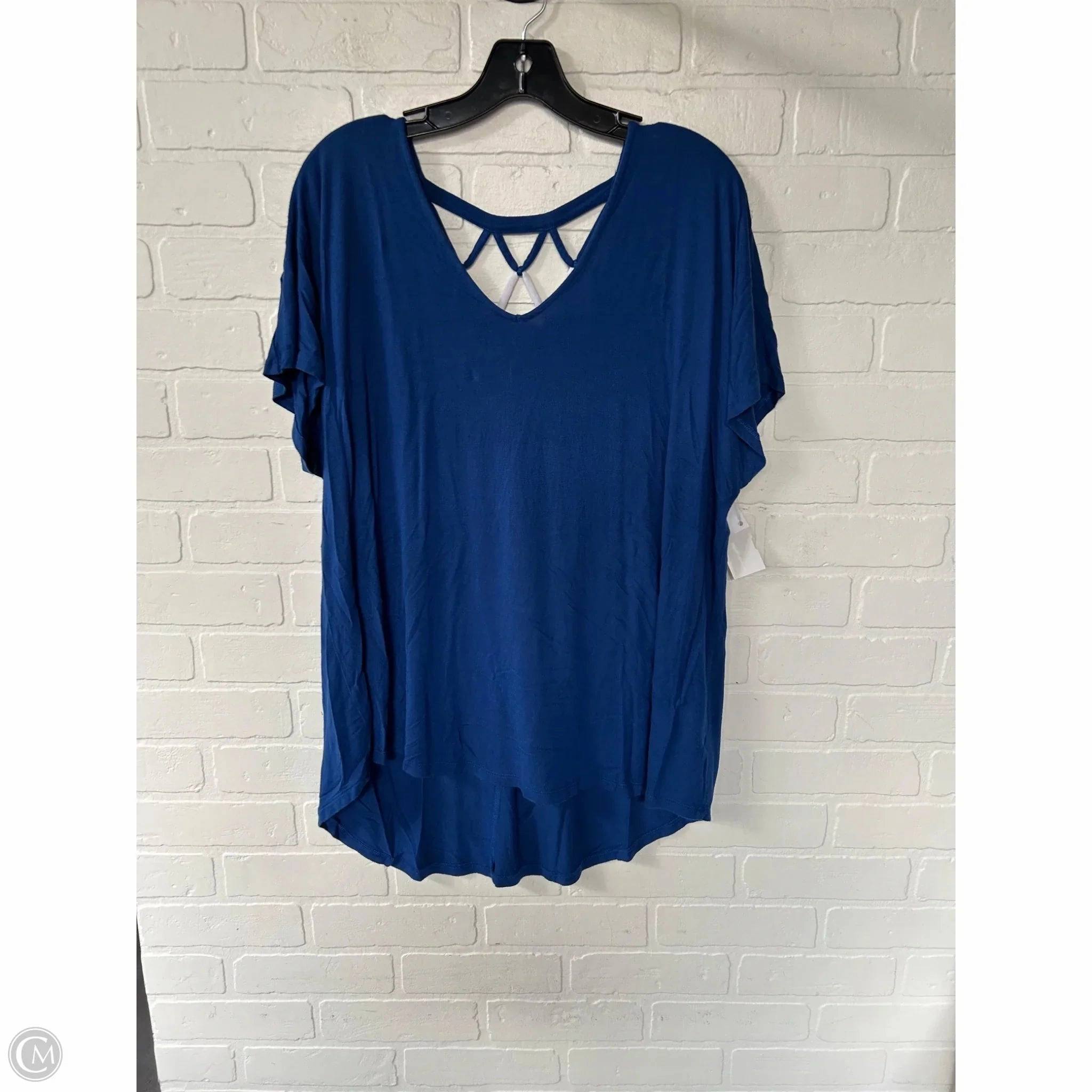 Top Short Sleeve Basic By Lane Bryant In Blue & White, Size: 1x V-Neck