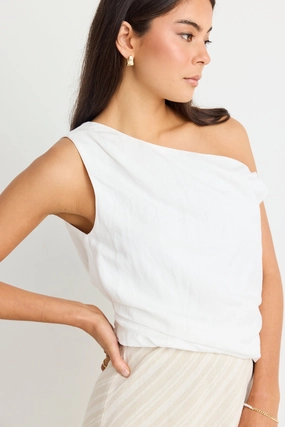 NonRestrictive Fit Casual dress Revered Ivory Linen Blend Off Shoulder Sleeveless Top