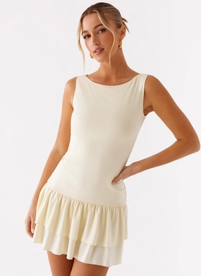 Lined interior Timeless Waist Fit Rhiannon Frill Mini Dress - Yellow