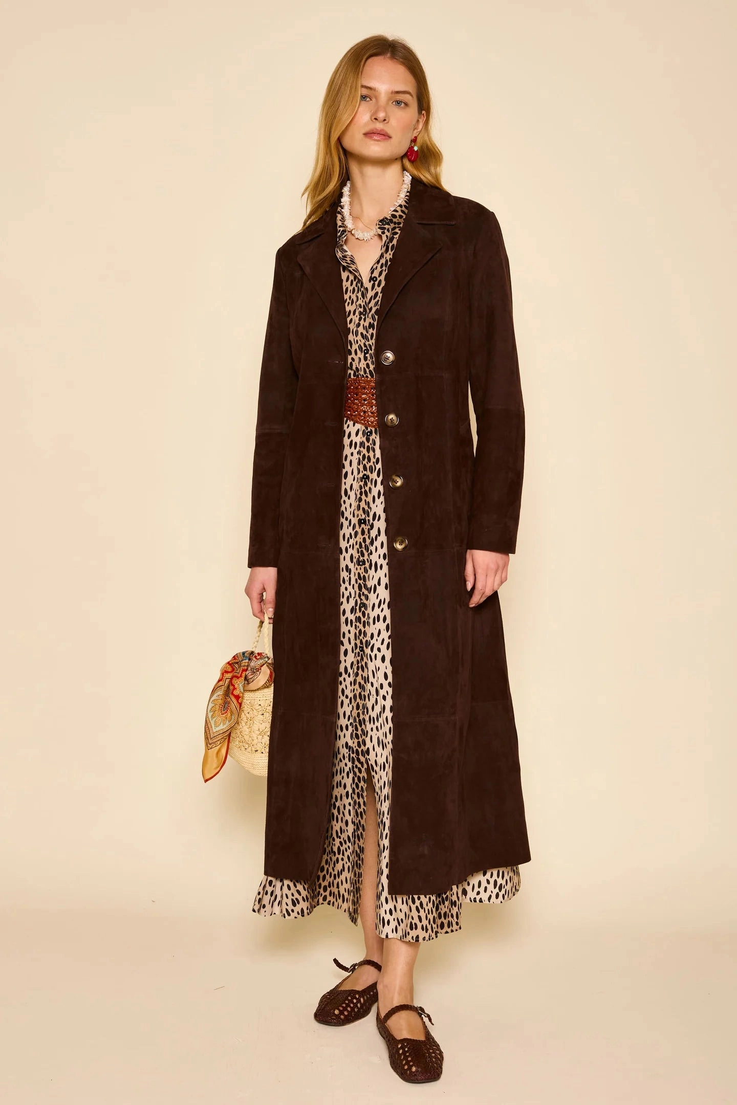 RIXO Maddison Dress in Antelope Spot Cozy Texture Perfect Layering