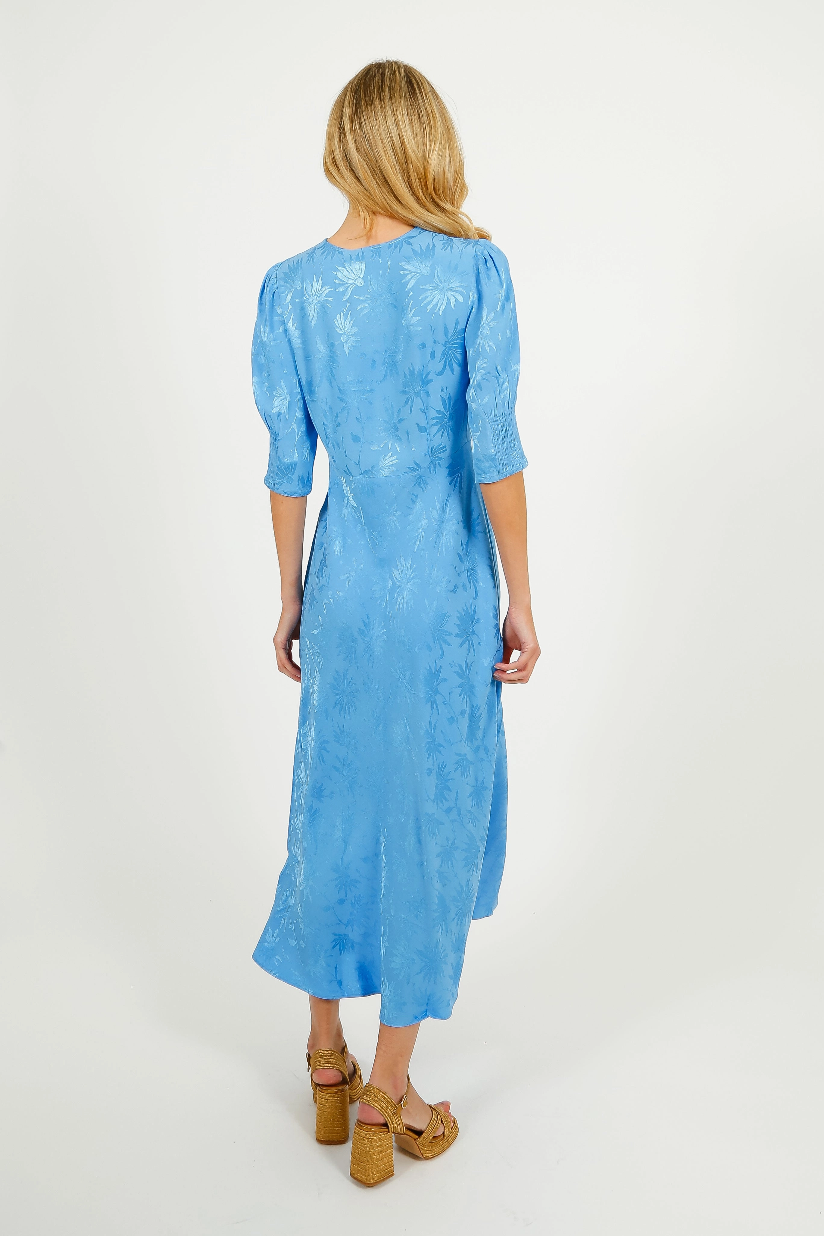 Lace Ease RIXO Zadie Dress in Daisy Jacquard Blue