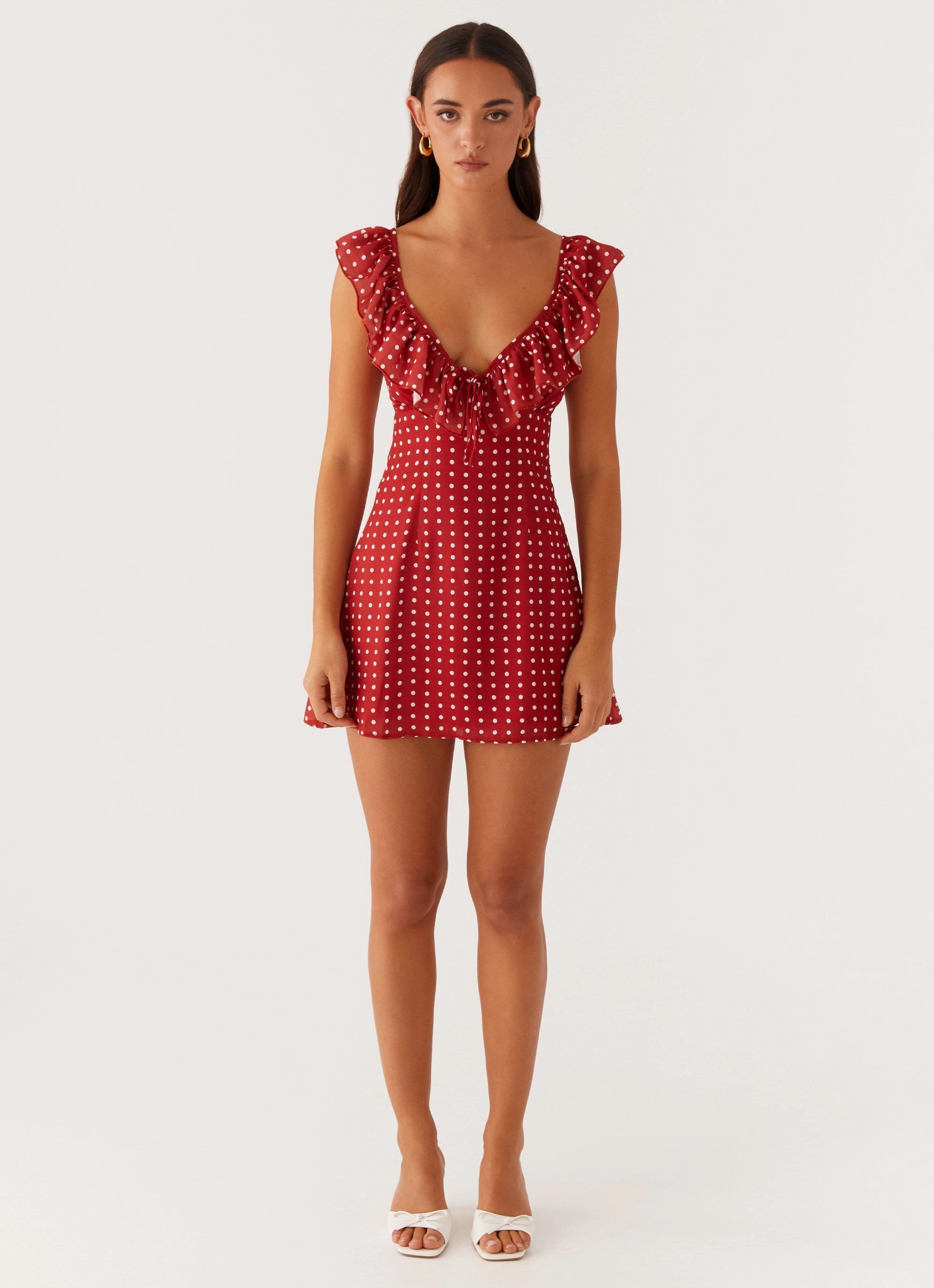 Smooth Texture Adrina Ruffle Mini Dress - Red Polka Dot
