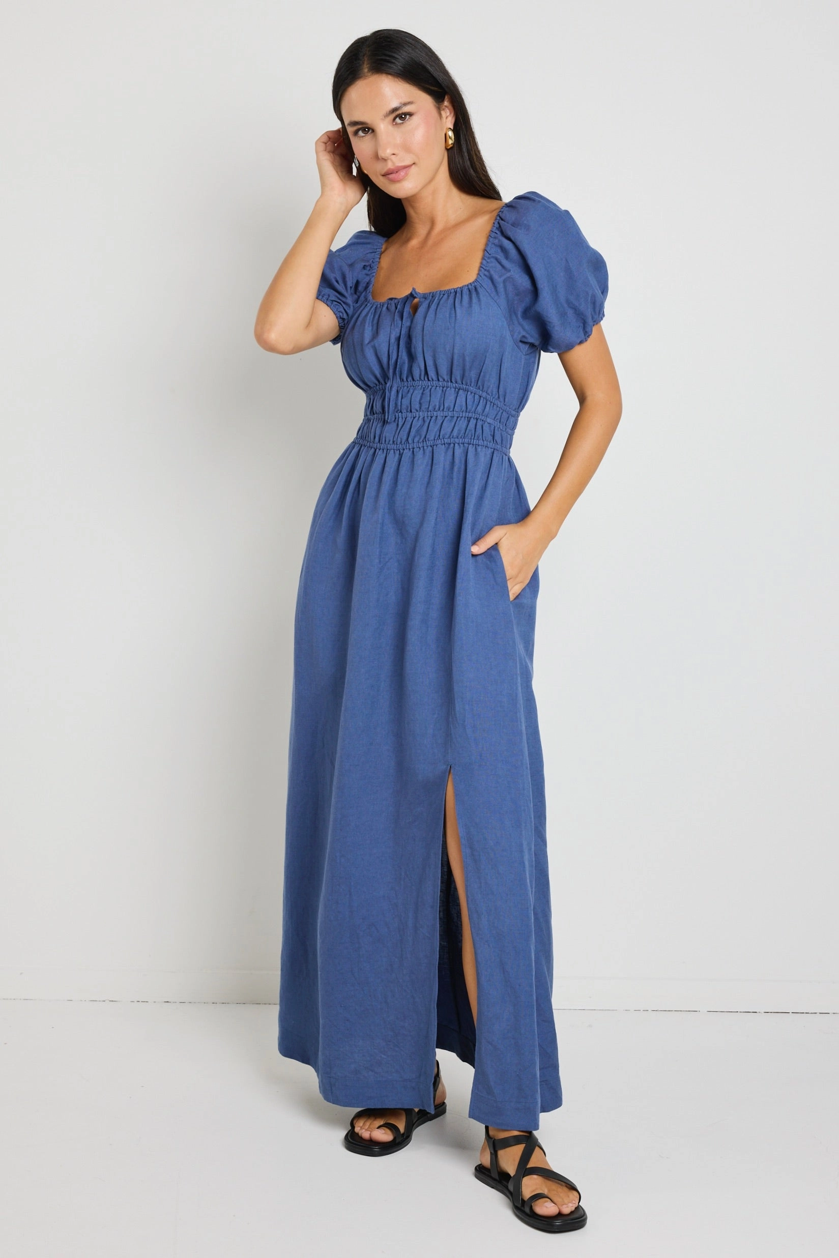 Season Ready Roma Mid Blue SS Poet Midi Dress