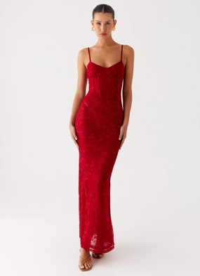 Rosa Corset Maxi Dress - Red Easy Draping All Gender