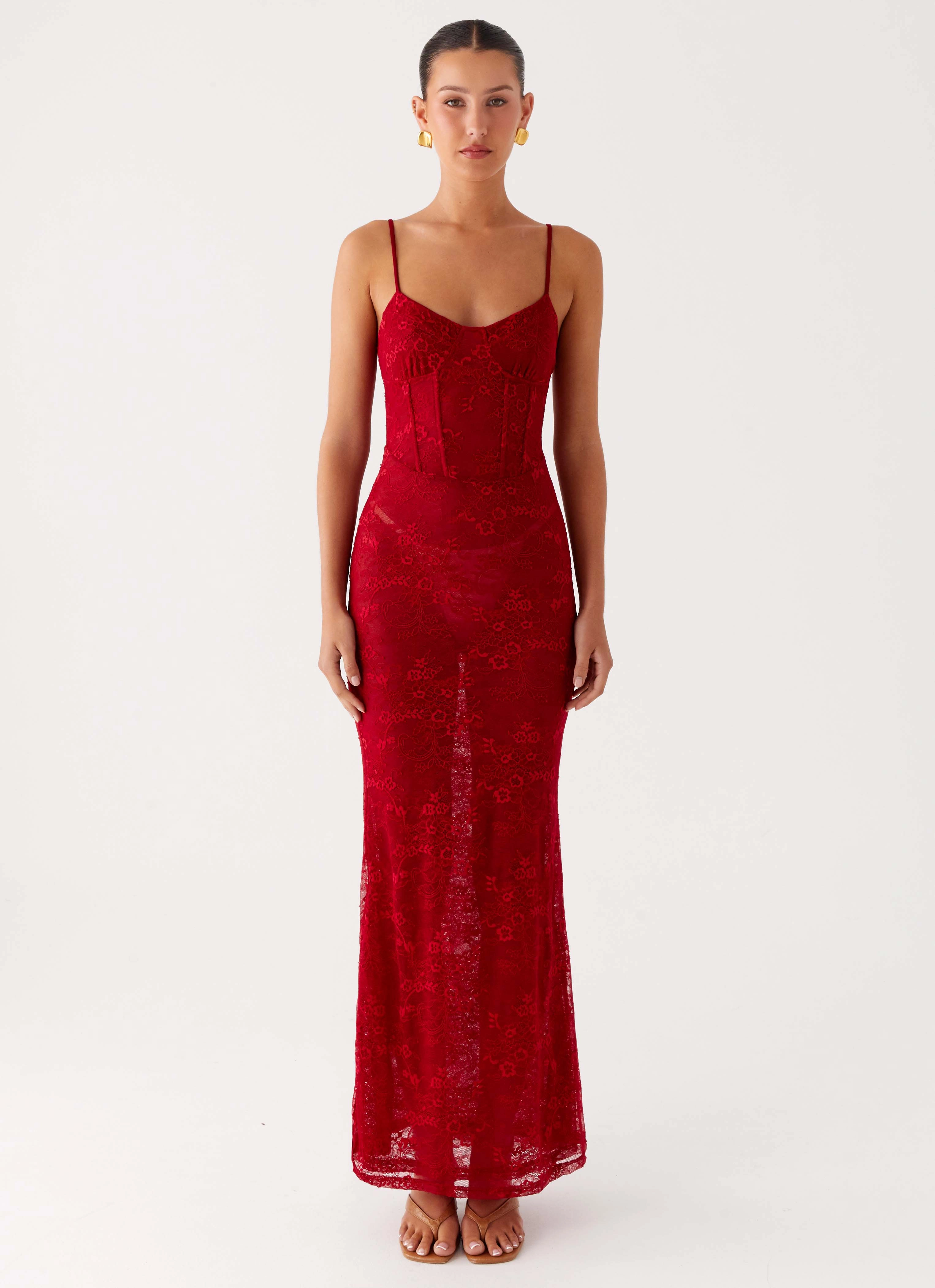 Rosa Corset Maxi Dress - Red Chic and Cozy Wear Back Glow