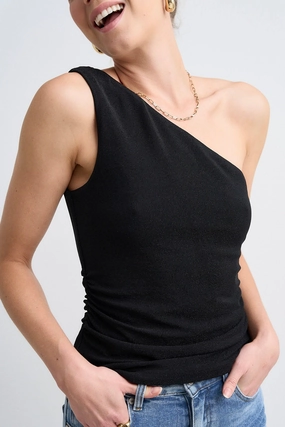 Rush Black Shimmer Stretch One Shoulder Top Ultra Soft Handfeel