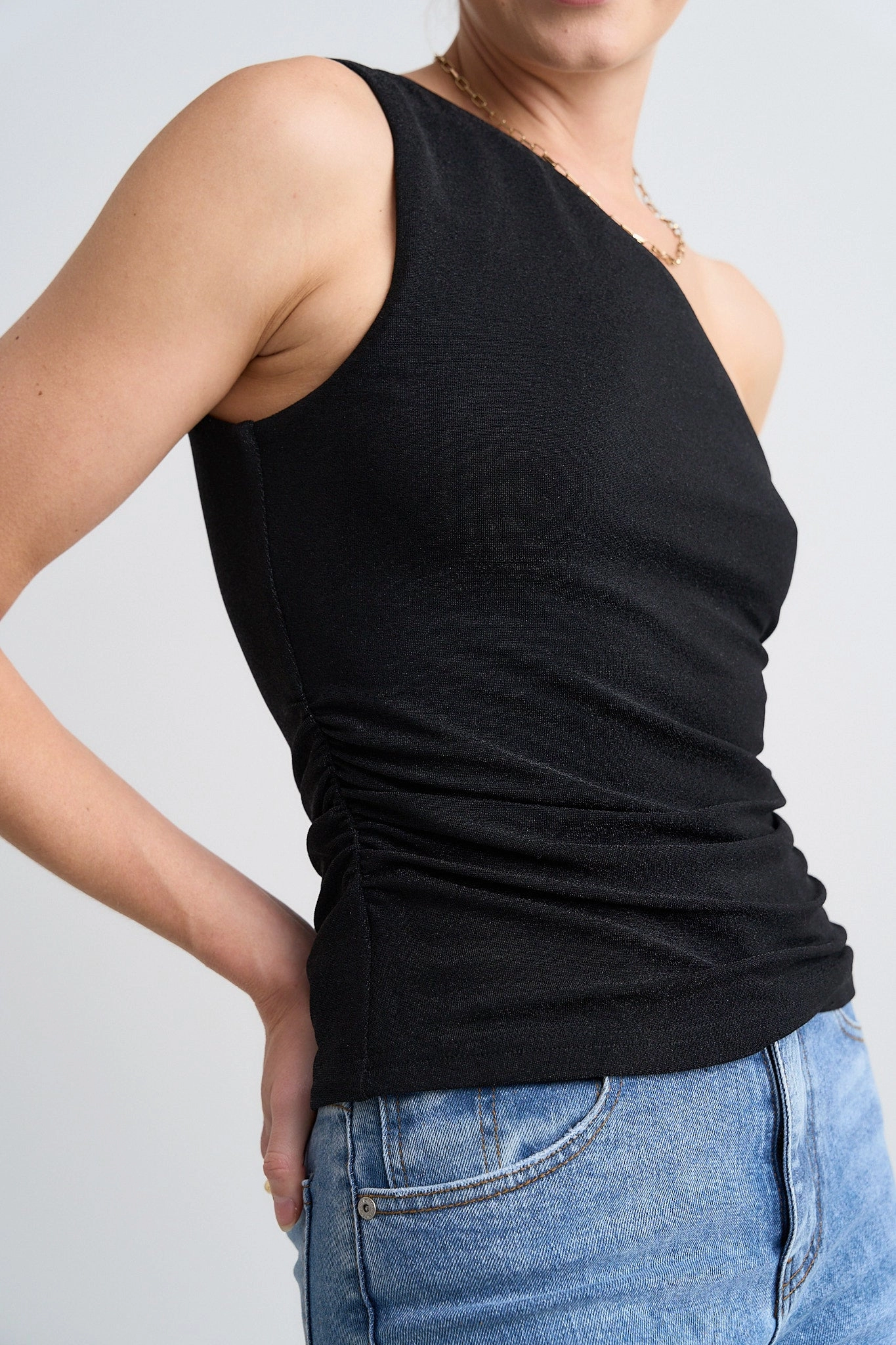 OdorControl Technology Thermal Insulation Layer Rush Black Shimmer Stretch One Shoulder Top