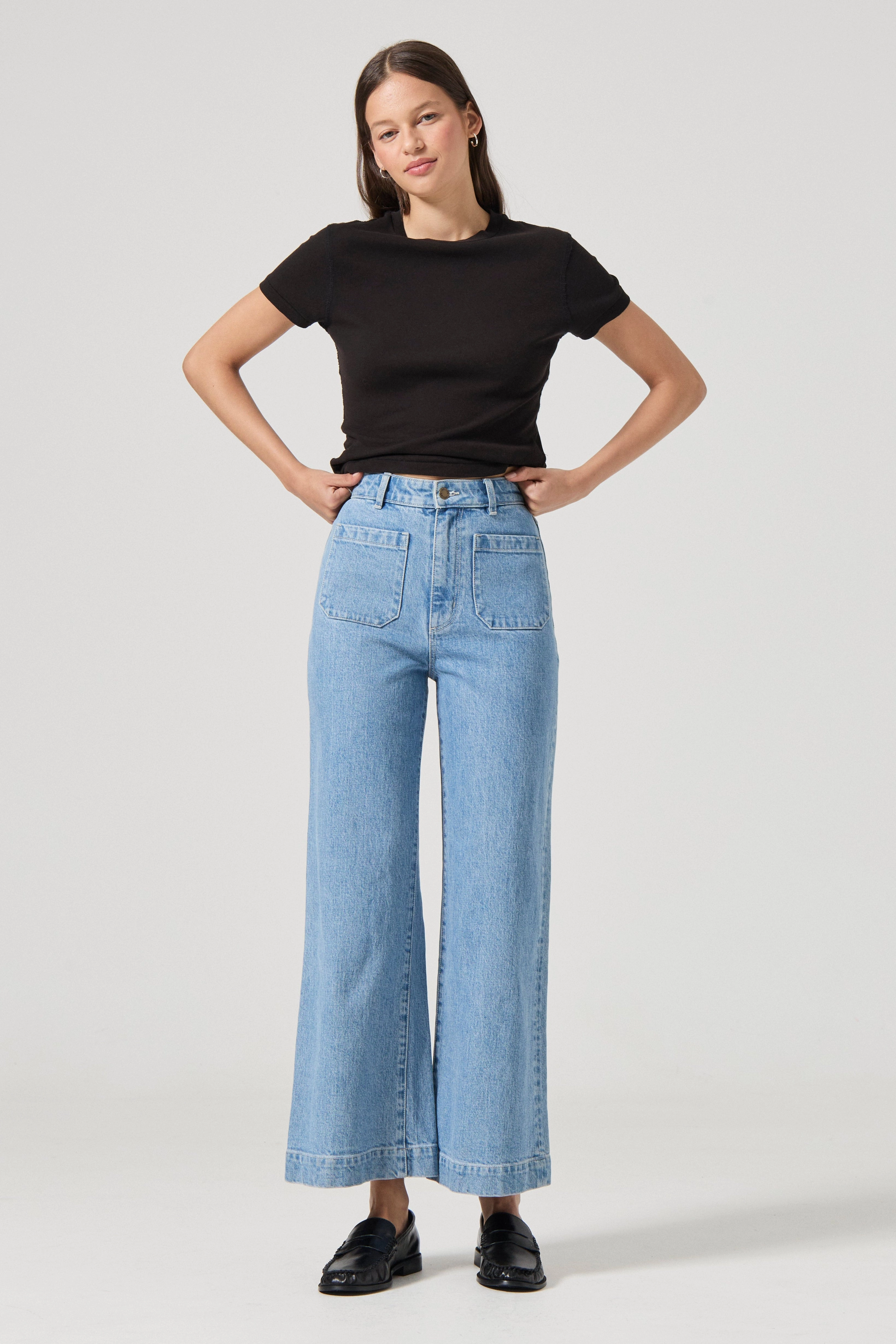 Relax Fit Wear Sailor Iris Blue Scoop Pocket Long Stretch Denim Jean