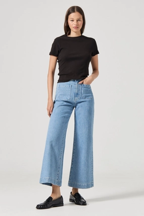 Non Irritating Tags No Iron Sailor Iris Blue Scoop Pocket Long Stretch Denim Jean