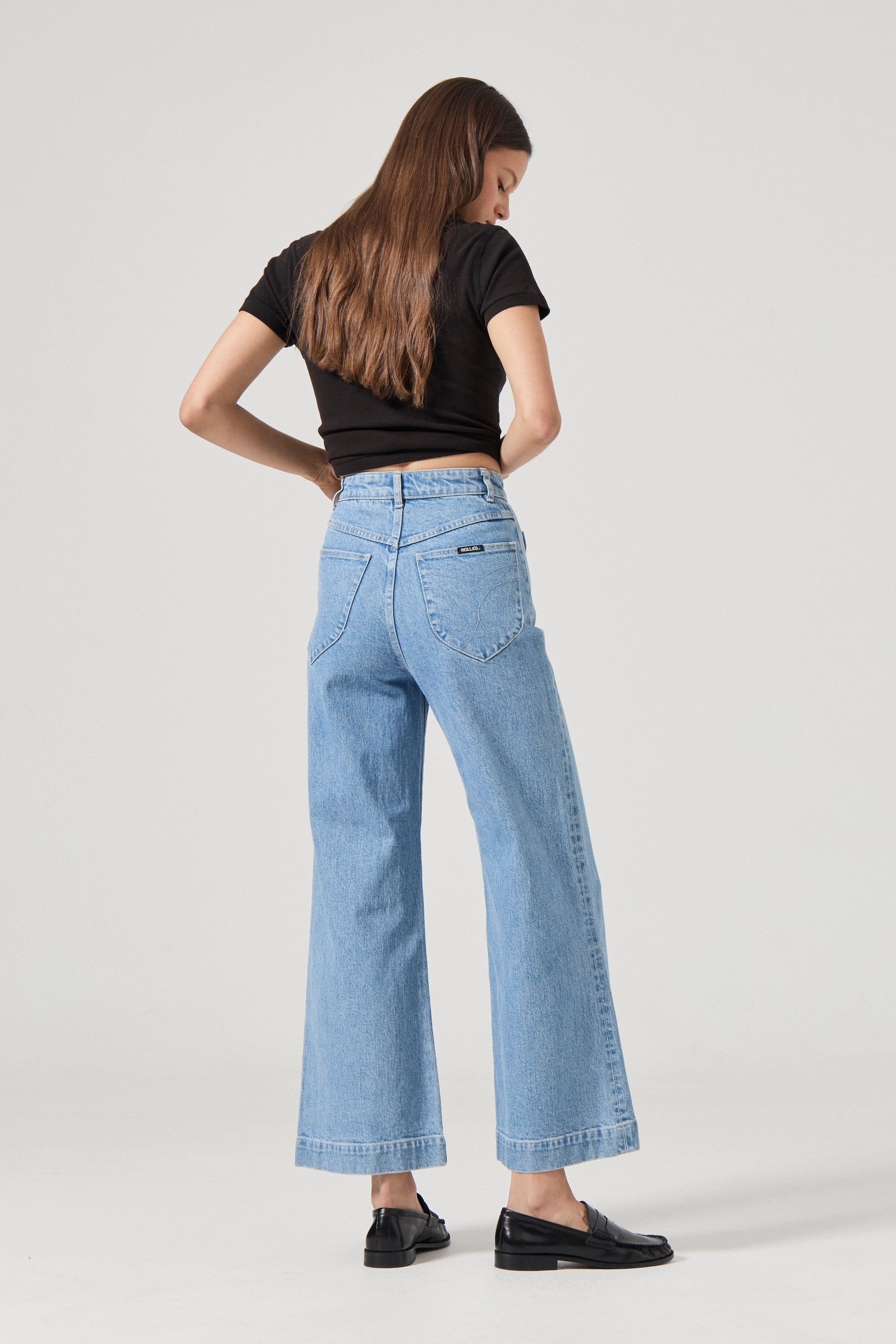 Abrasion Resistant Material Movement Ready Fit Sailor Iris Blue Scoop Pocket Long Stretch Denim Jean