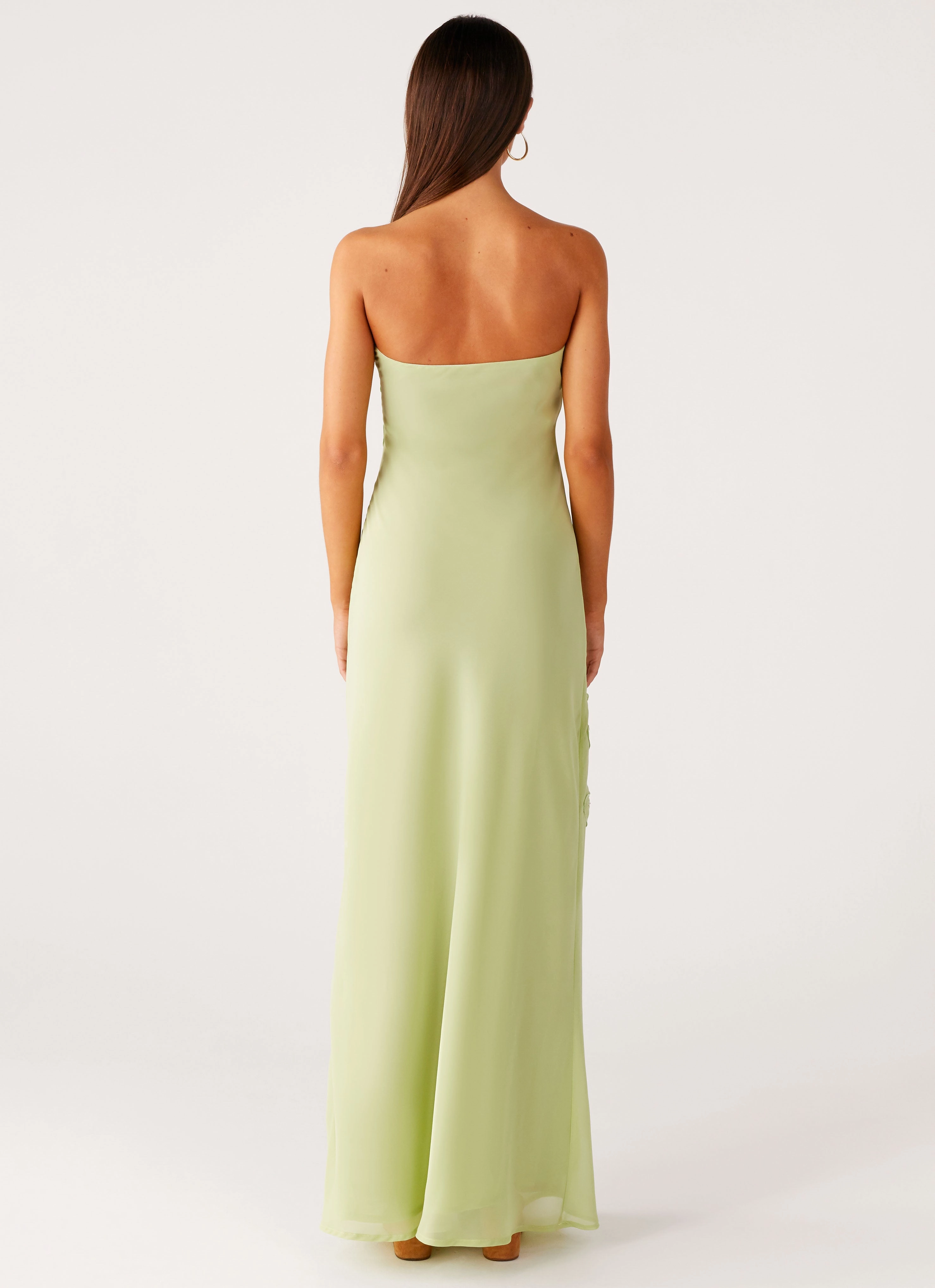 Smooth-Finish Sassafras Beaded Flower Strapless Maxi Dress - Lime