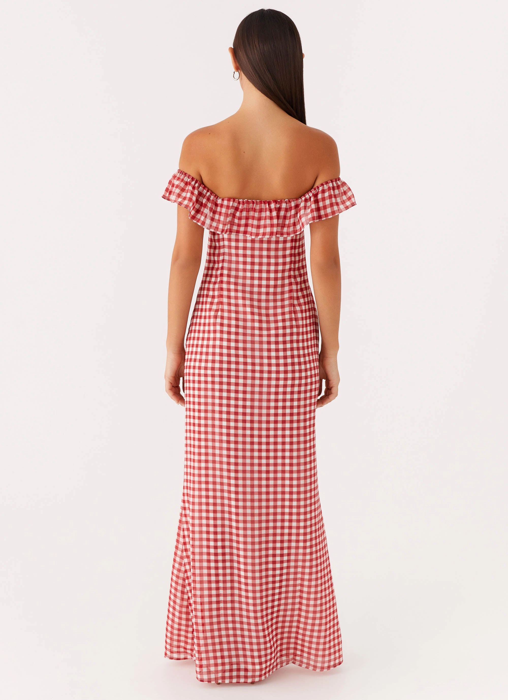 Vibrant Look Scarlet Cherry Maxi Dress - Red Gingham