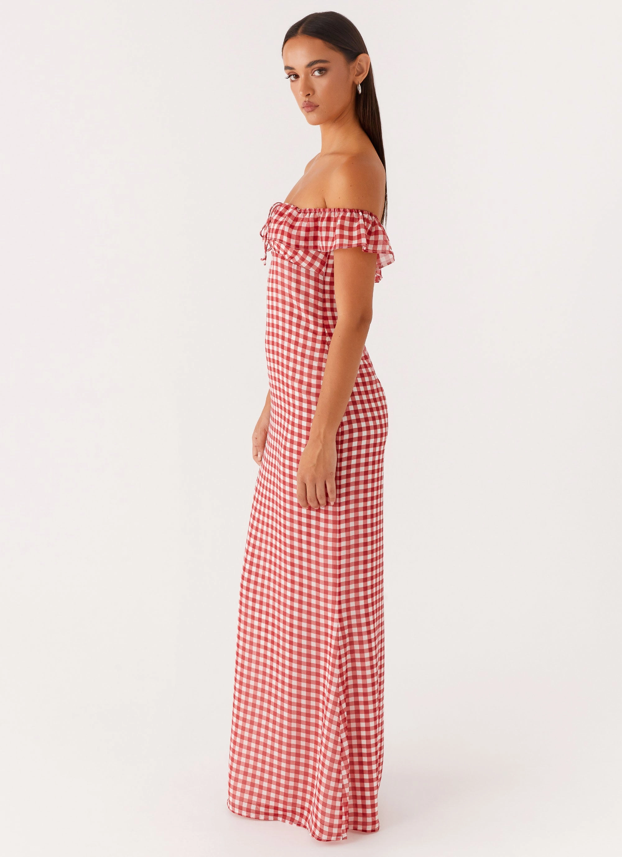 Refined Presence Dream Look Scarlet Cherry Maxi Dress - Red Gingham