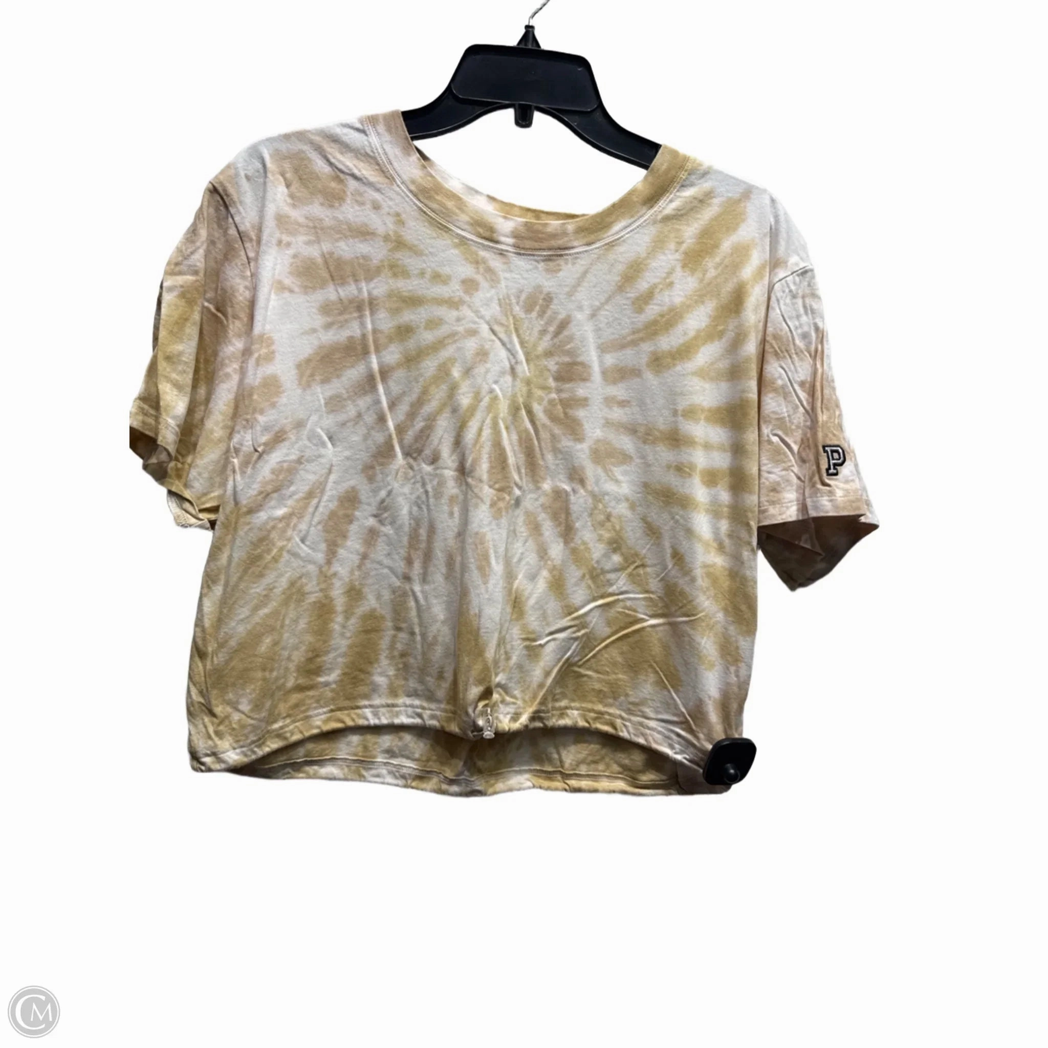 Top Short Sleeve By Pink In Tan & White, Size: Xl Easy and Relaxed