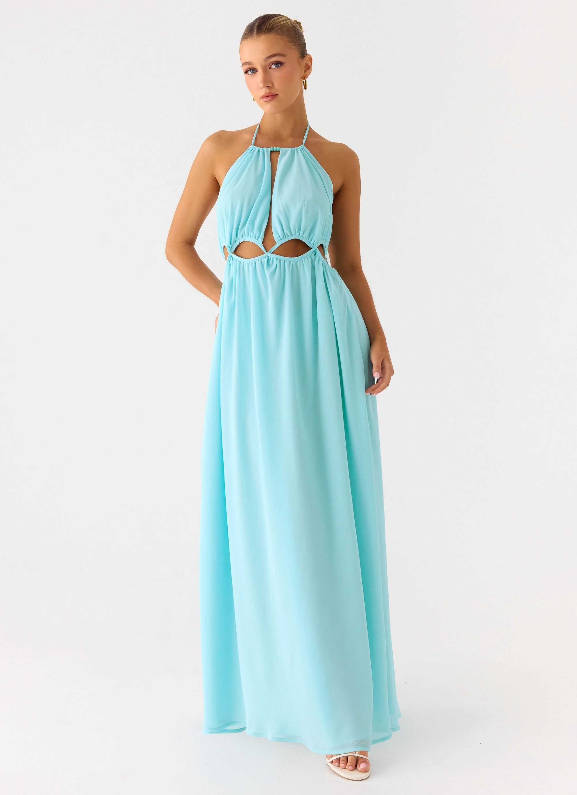 Lounge Base Style Moment Ardenzelle Chiffon Halter Neck Maxi Dress - Turquoise