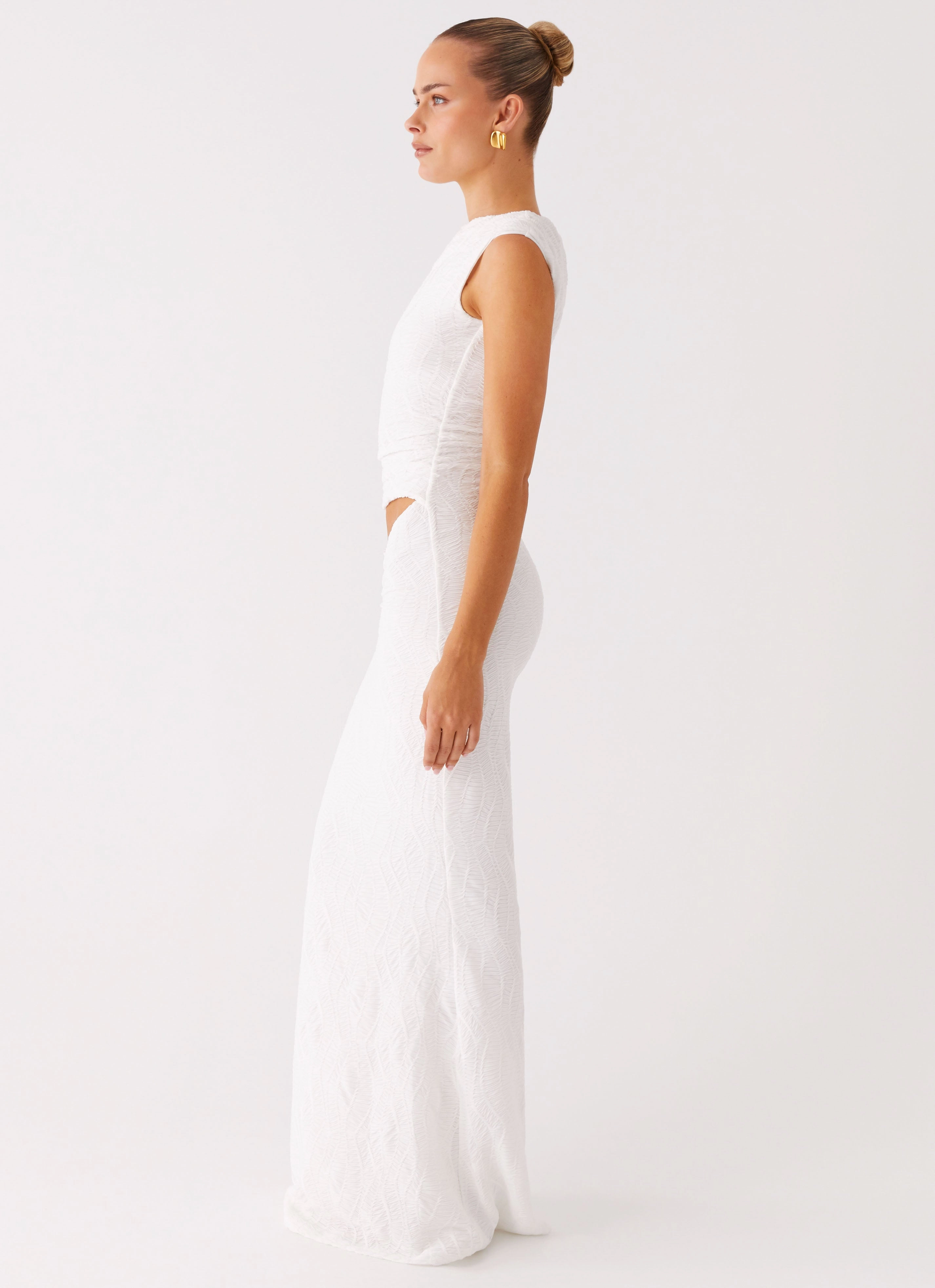 Galantis One Shoulder Maxi Dress - White Tiered Skirt
