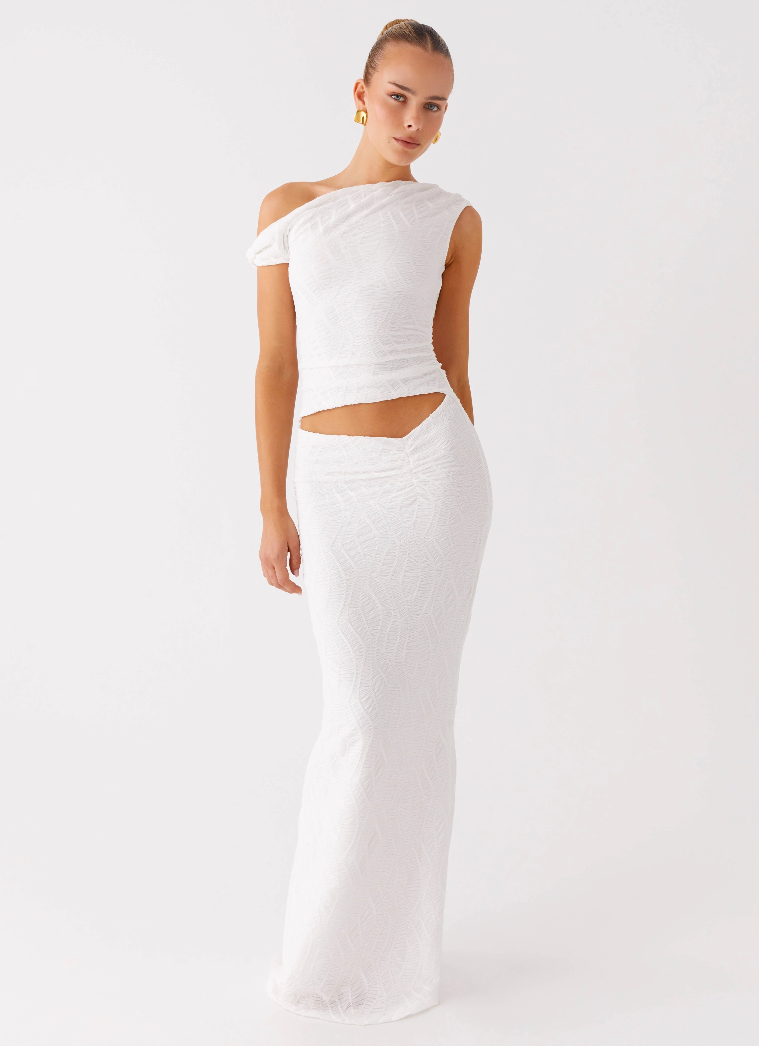 Galantis One Shoulder Maxi Dress - White Flattering Look Classic Fit